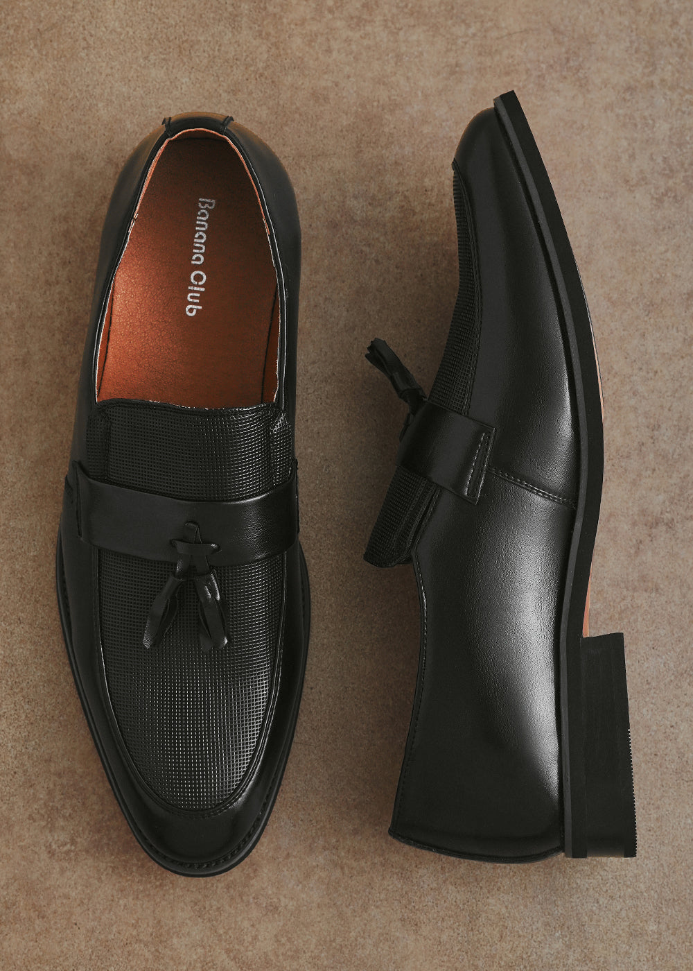 Classic Black Textured Tassel Loafers