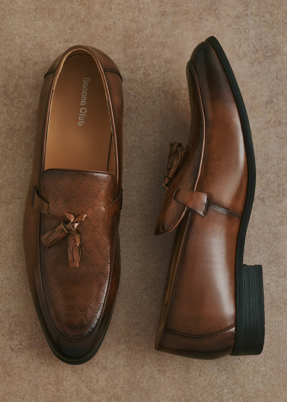Brown Perforated Tassel Loafers