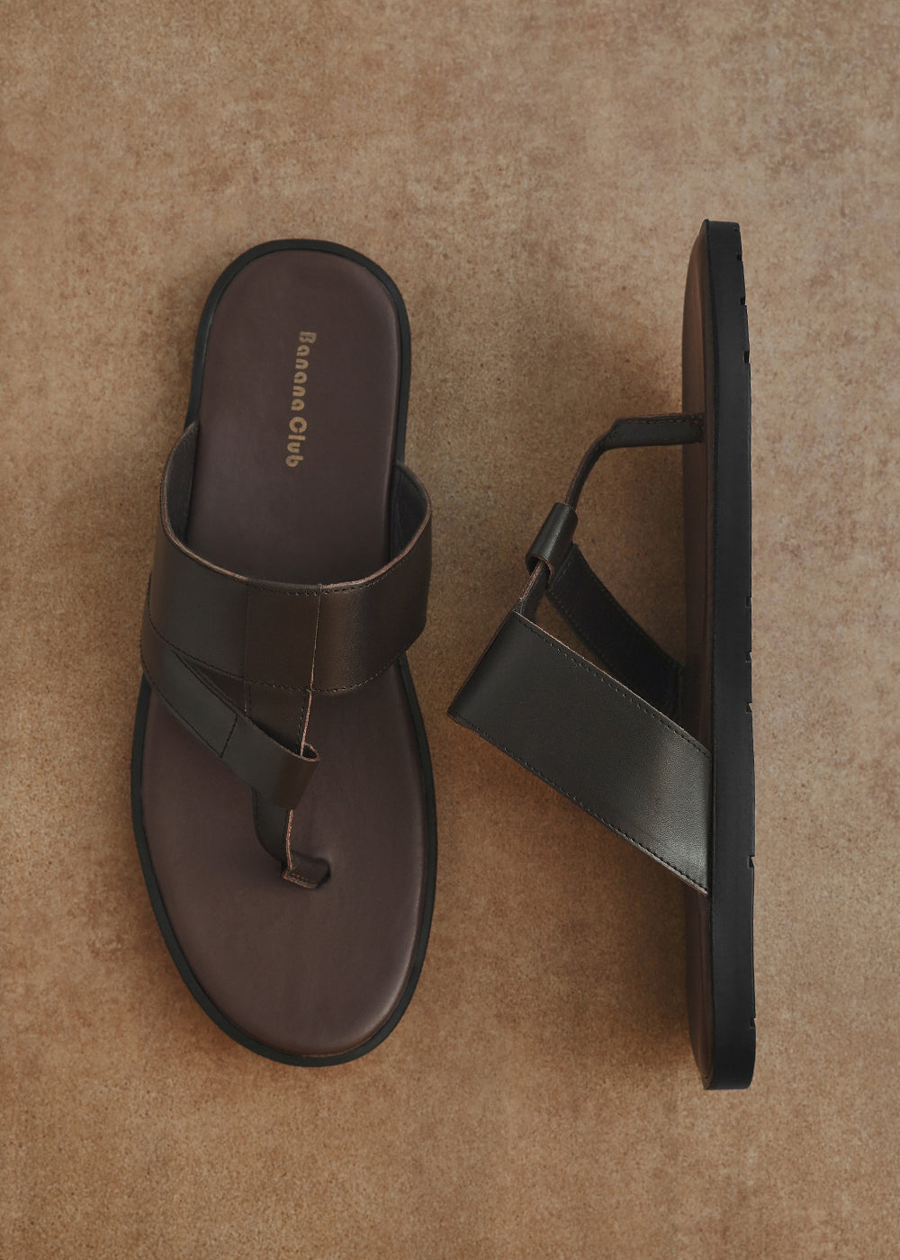 Dark Brown Layered T-strap Sandals
