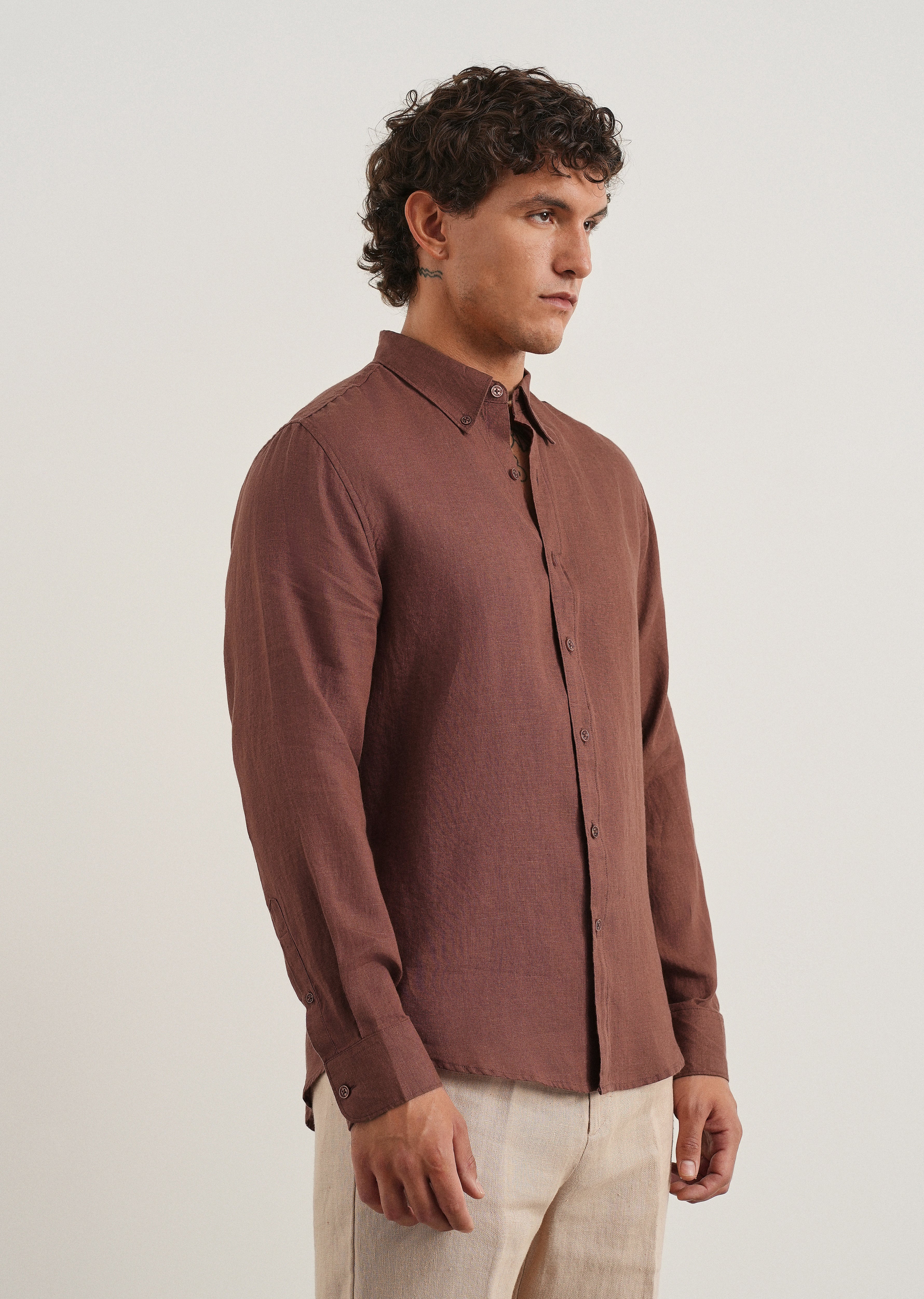100% Pure Linen Umber Brown Regular Fit Shirt