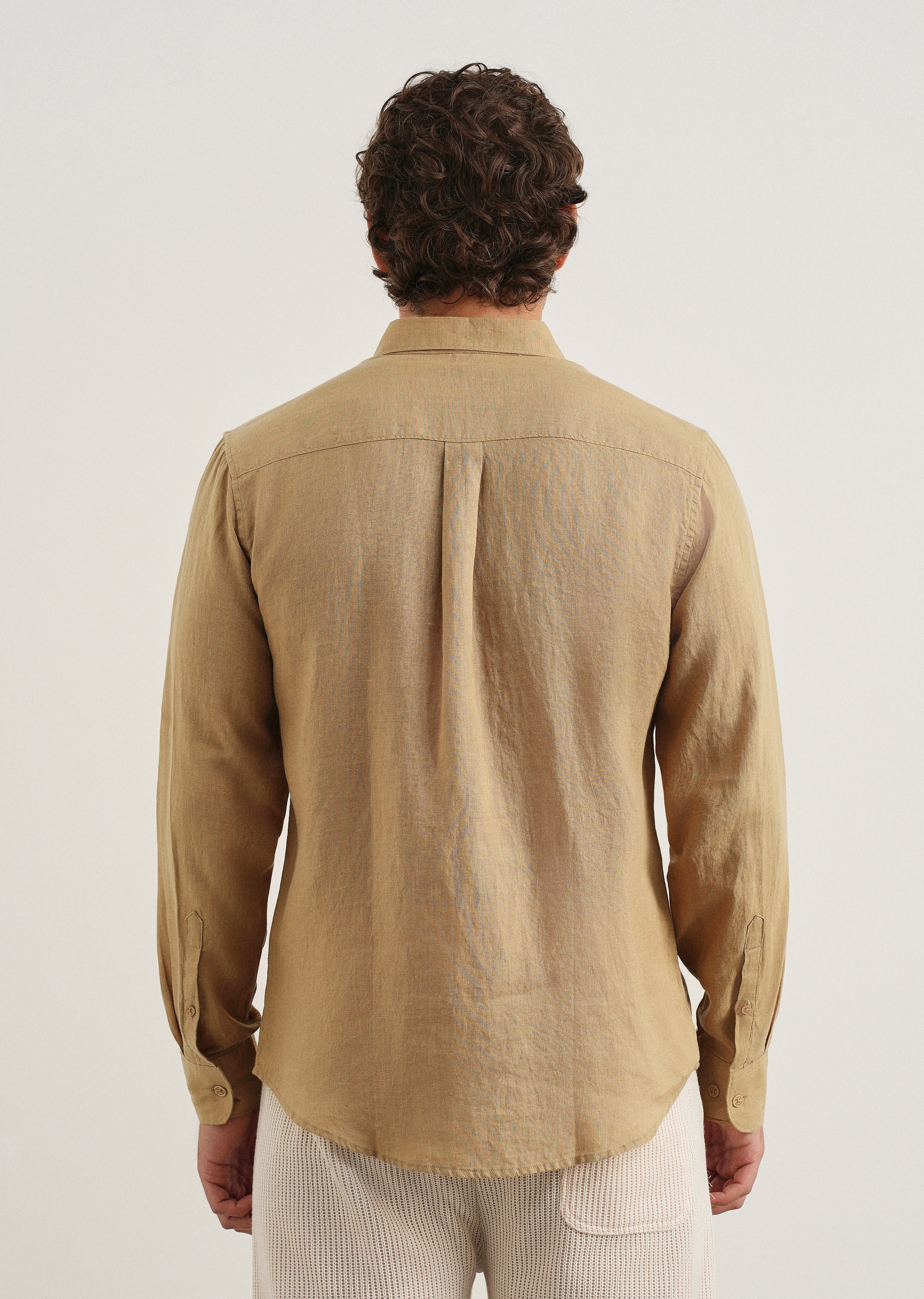 100% Pure Linen Khaki Regular Fit Shirt
