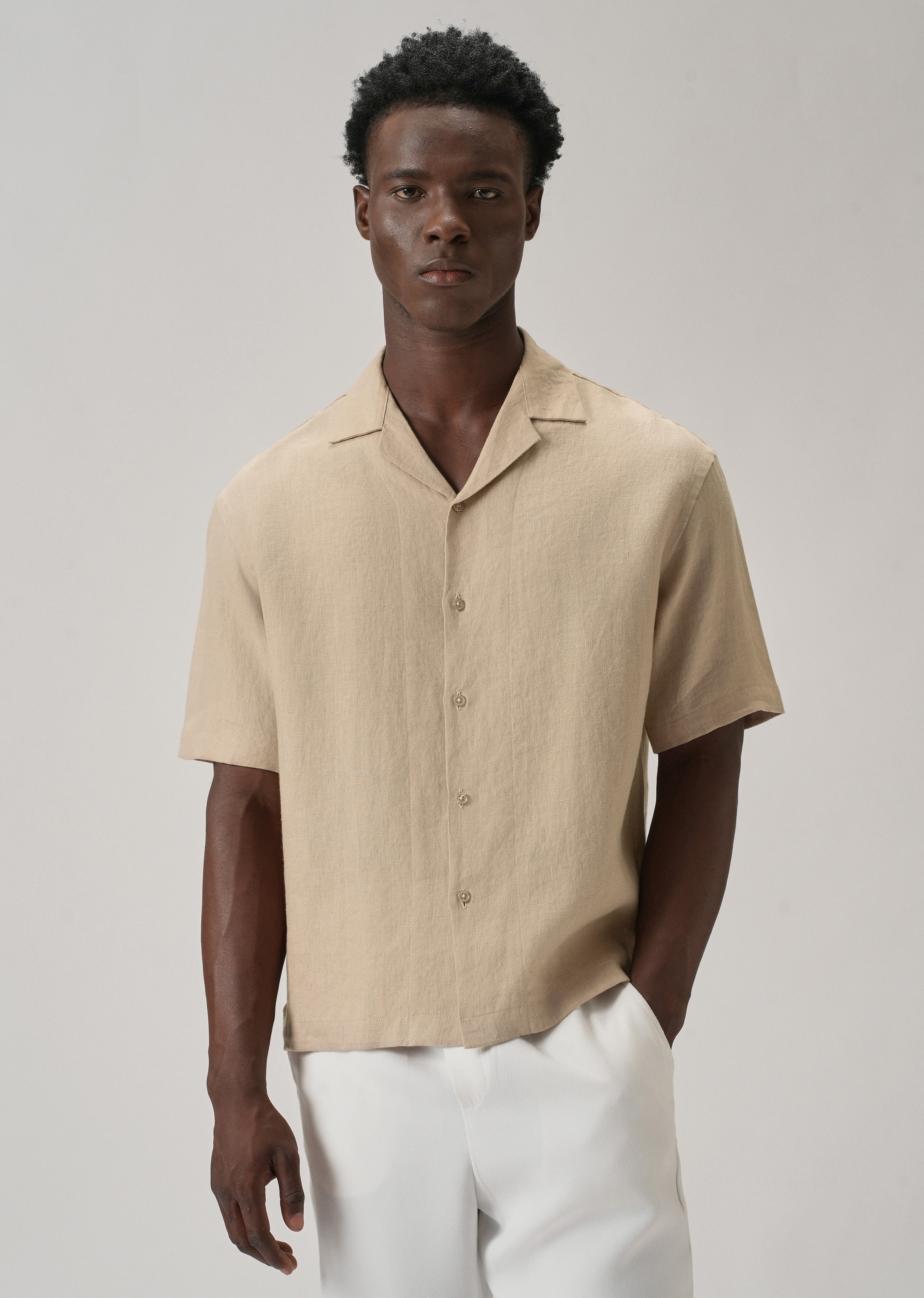 100% Pure Irish Tan Beige Linen Shirt