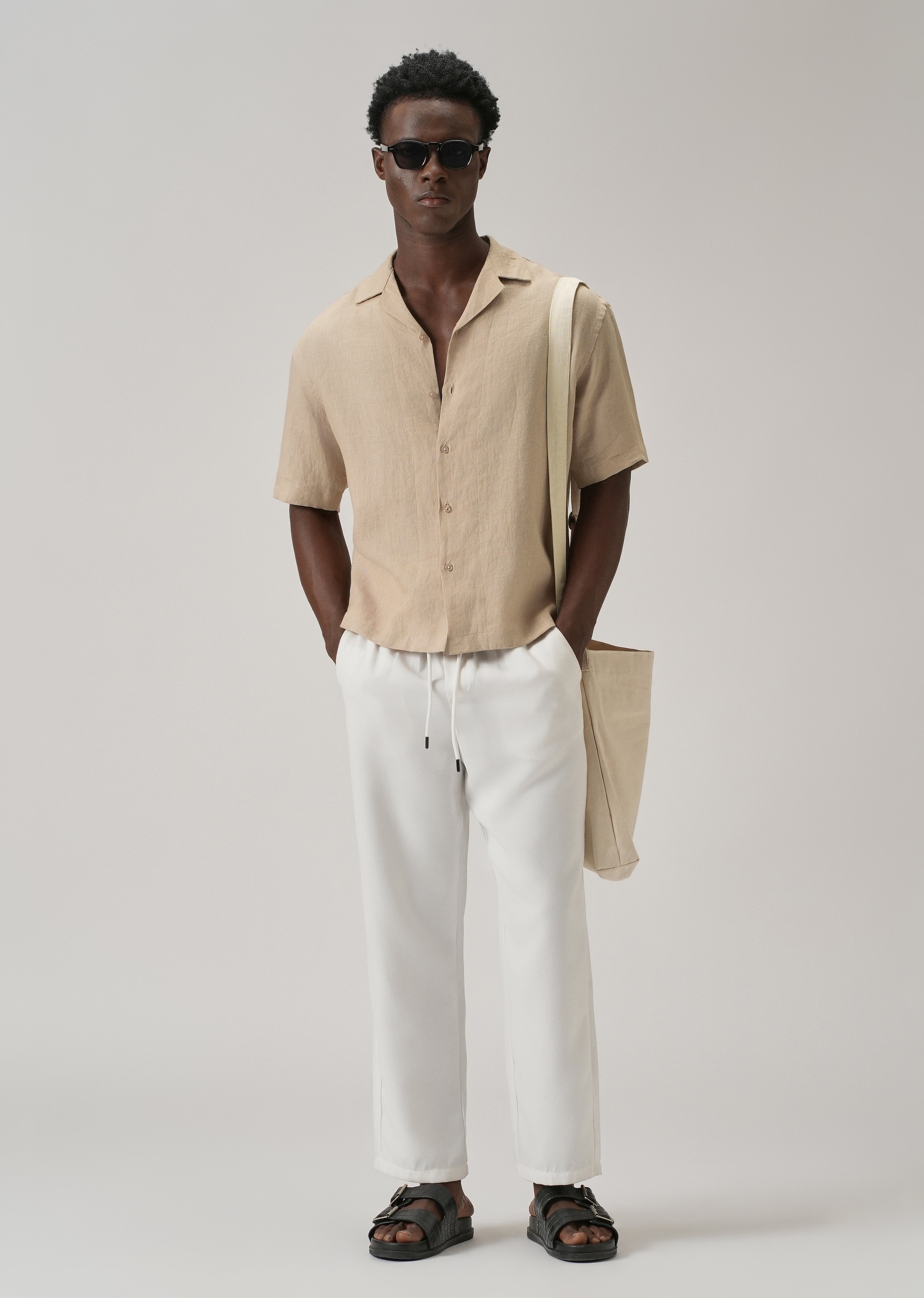 100% Pure Irish Tan Beige Linen Shirt