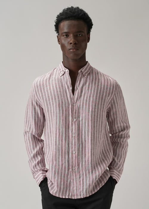 100% Pure Irish Brown Stripe Linen Shirt