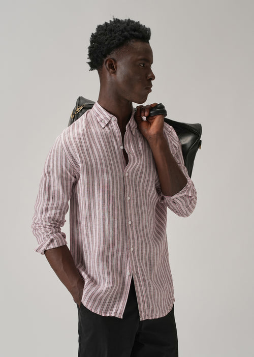 100% Pure Irish Brown Stripe Linen Shirt