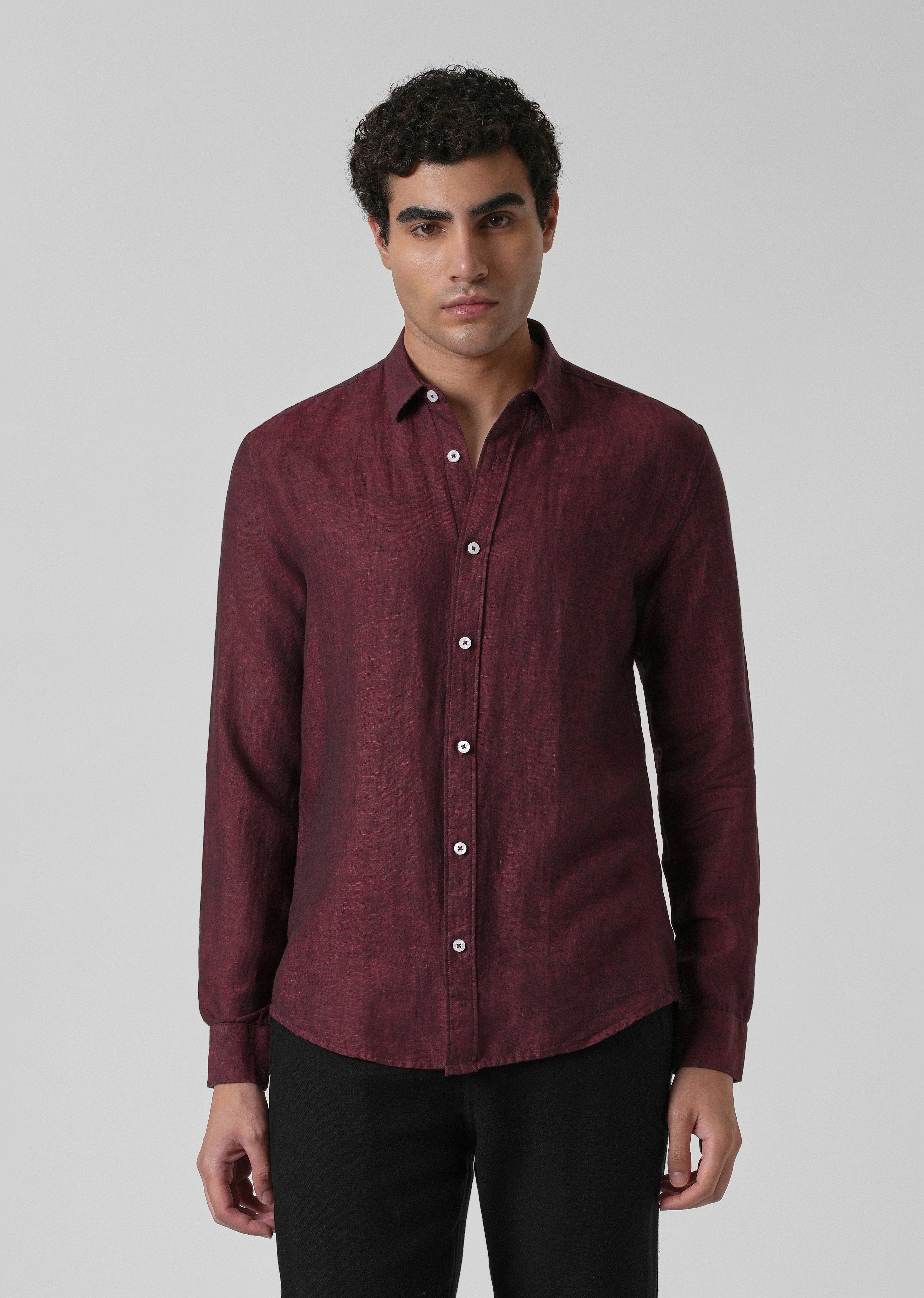 100% Pure Irish Burnt Maroon Linen Shirt