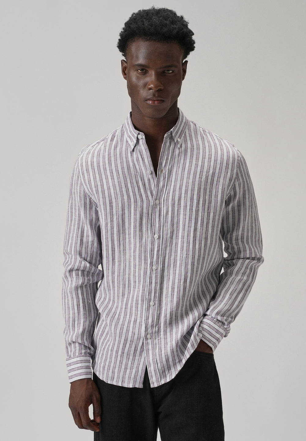 100% Pure Irish Lavender Stripe Linen Shirt