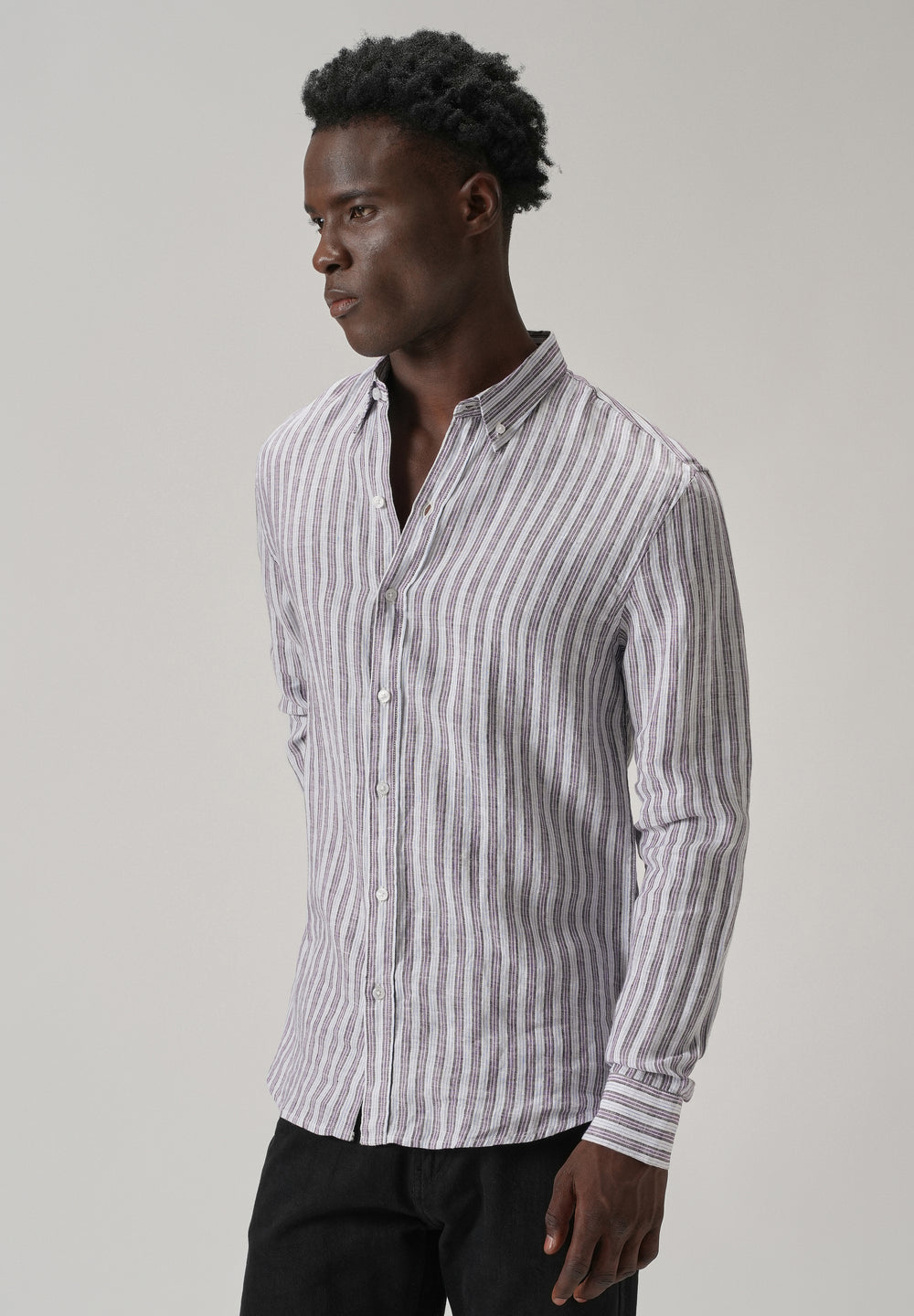 100% Pure Irish Lavender Stripe Linen Shirt