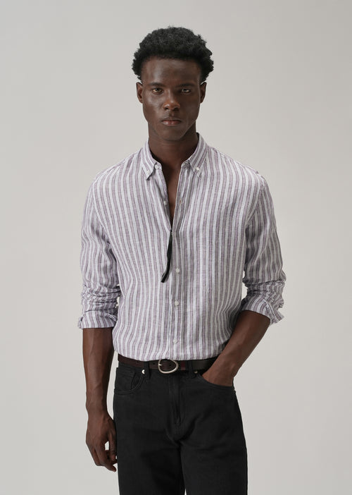 100% Pure Irish Lavender Stripe Linen Shirt