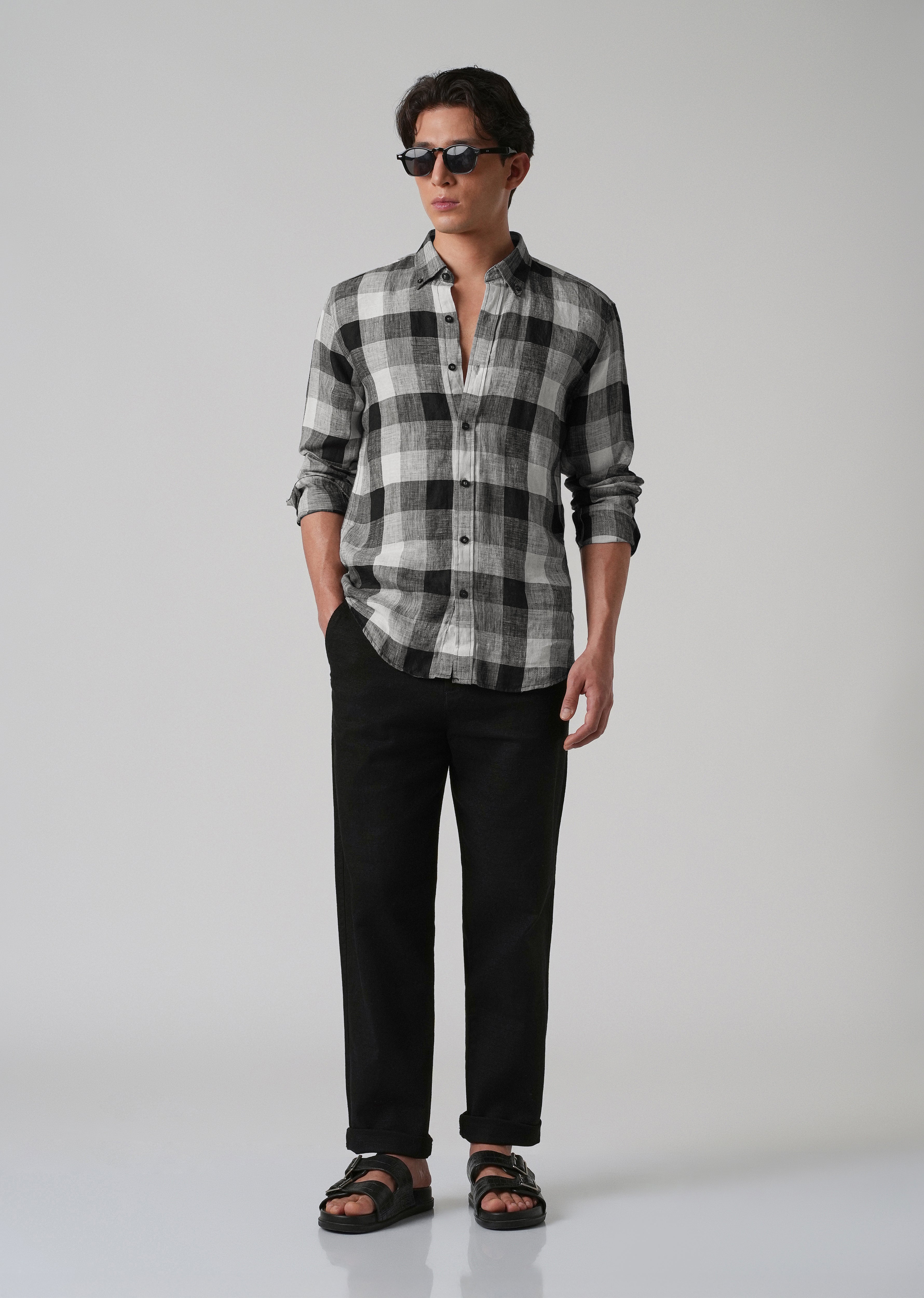 100% Pure Irish Linen Quadric Checks Shirt