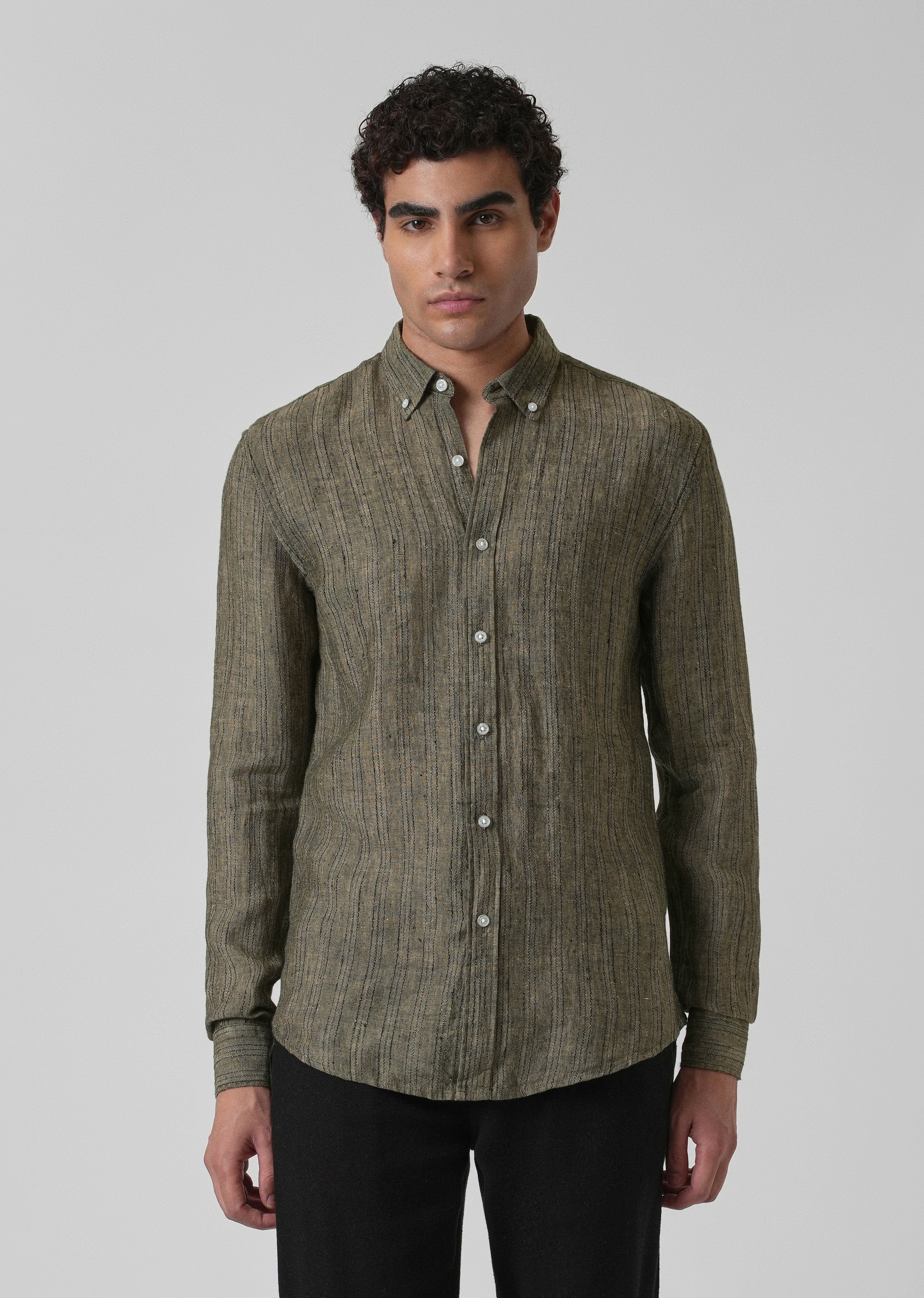 100% Pure Irish Olive Linen Shirt