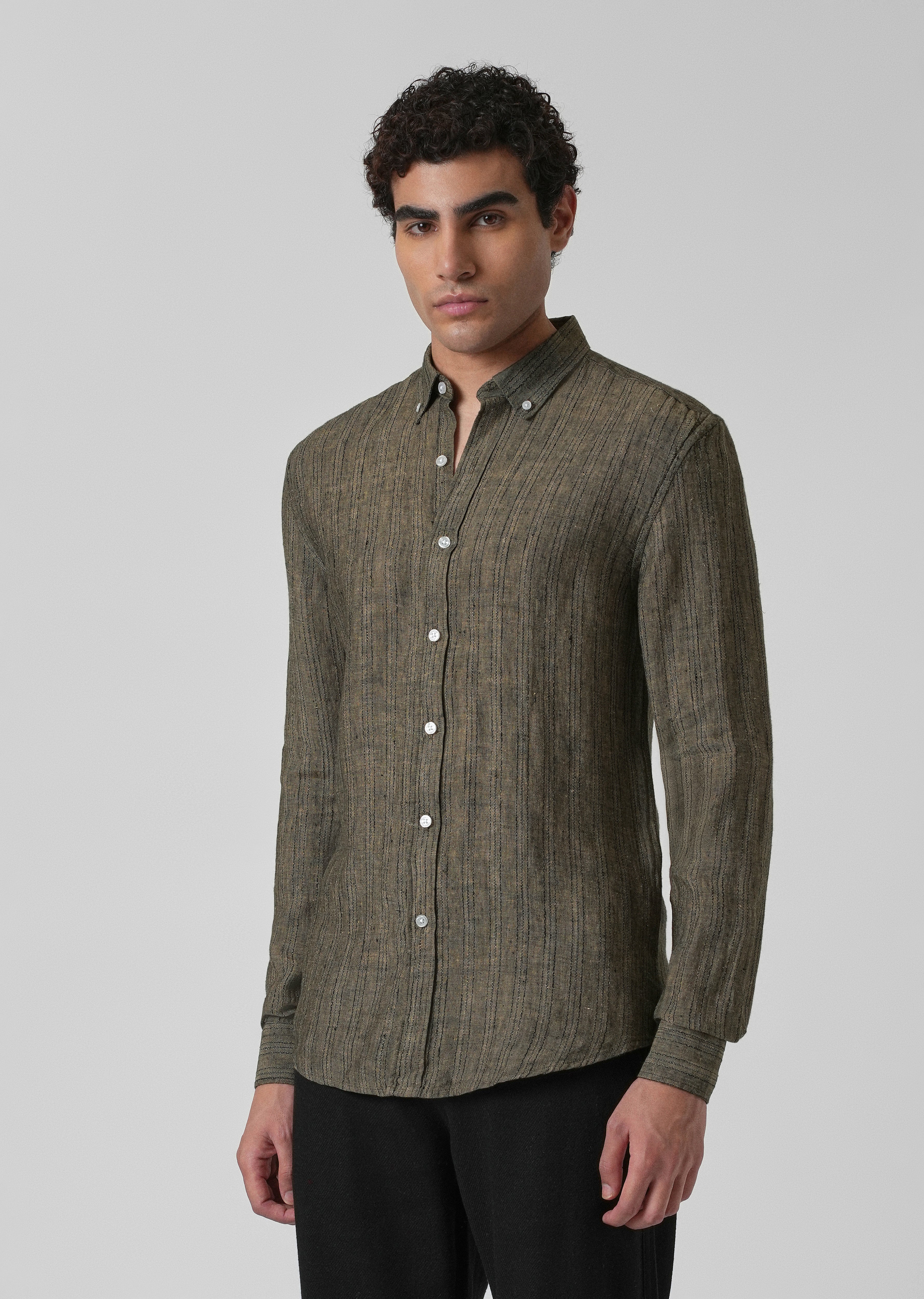 100% Pure Irish Olive Linen Shirt