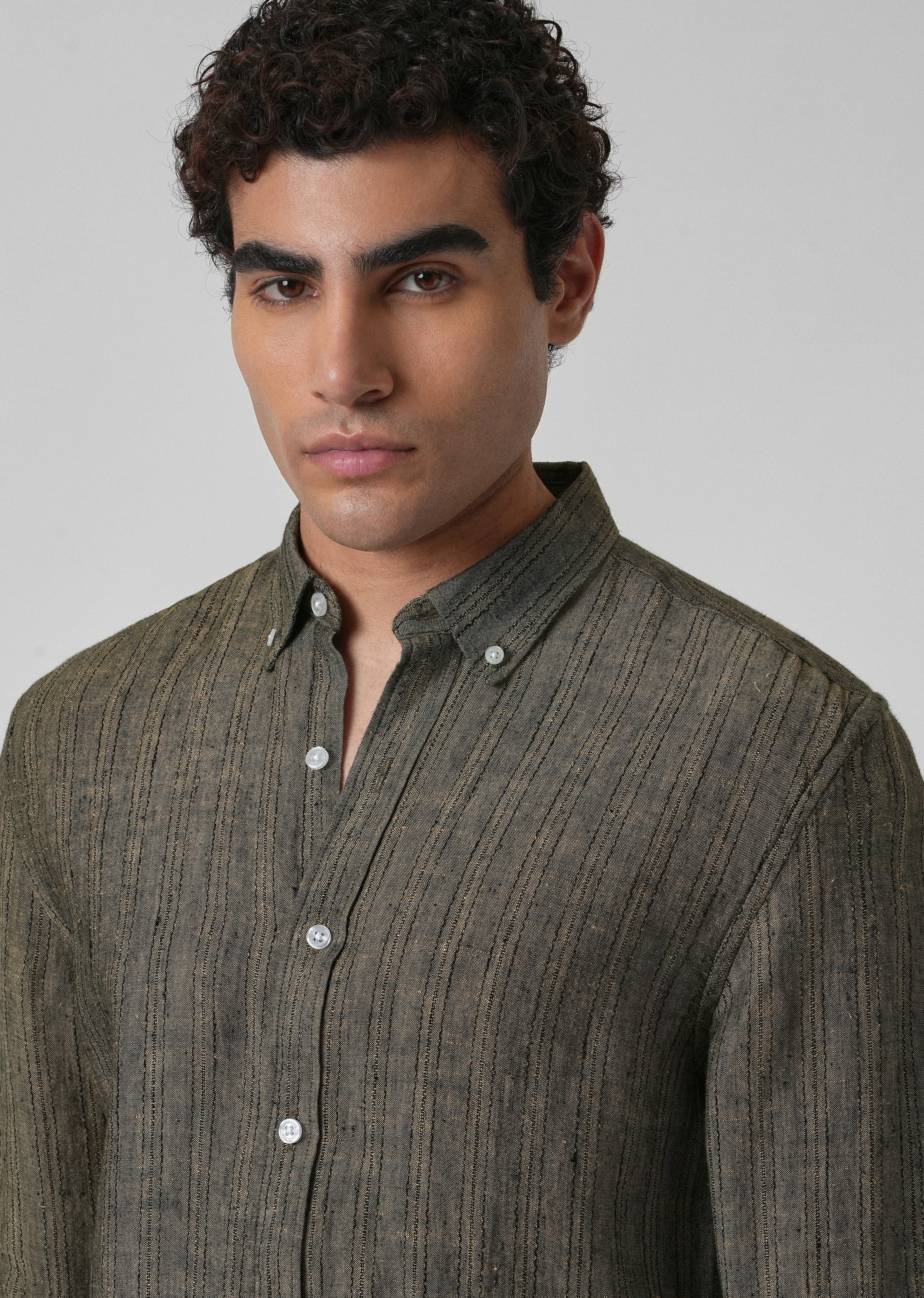 100% Pure Irish Olive Linen Shirt