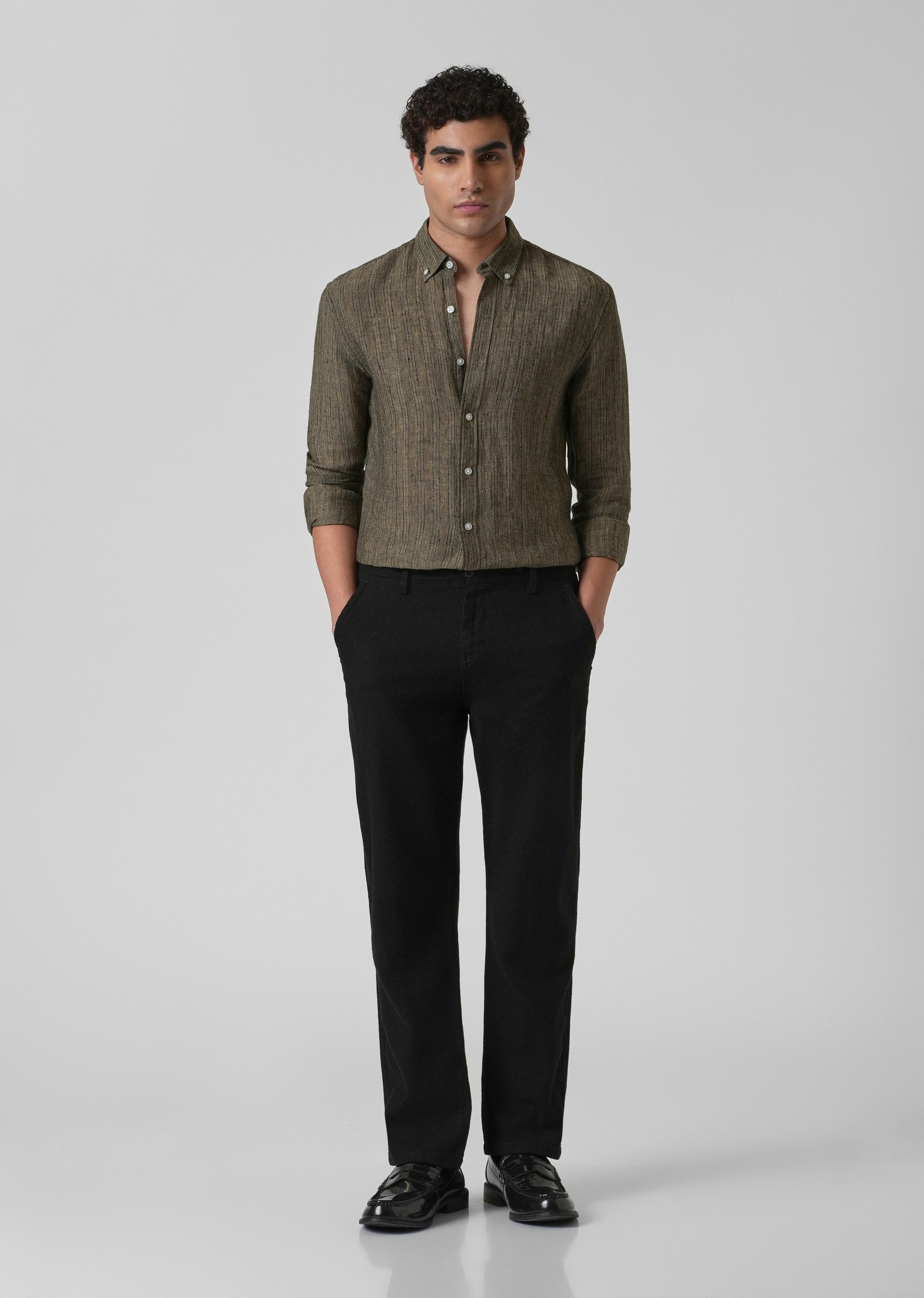 100% Pure Irish Olive Linen Shirt