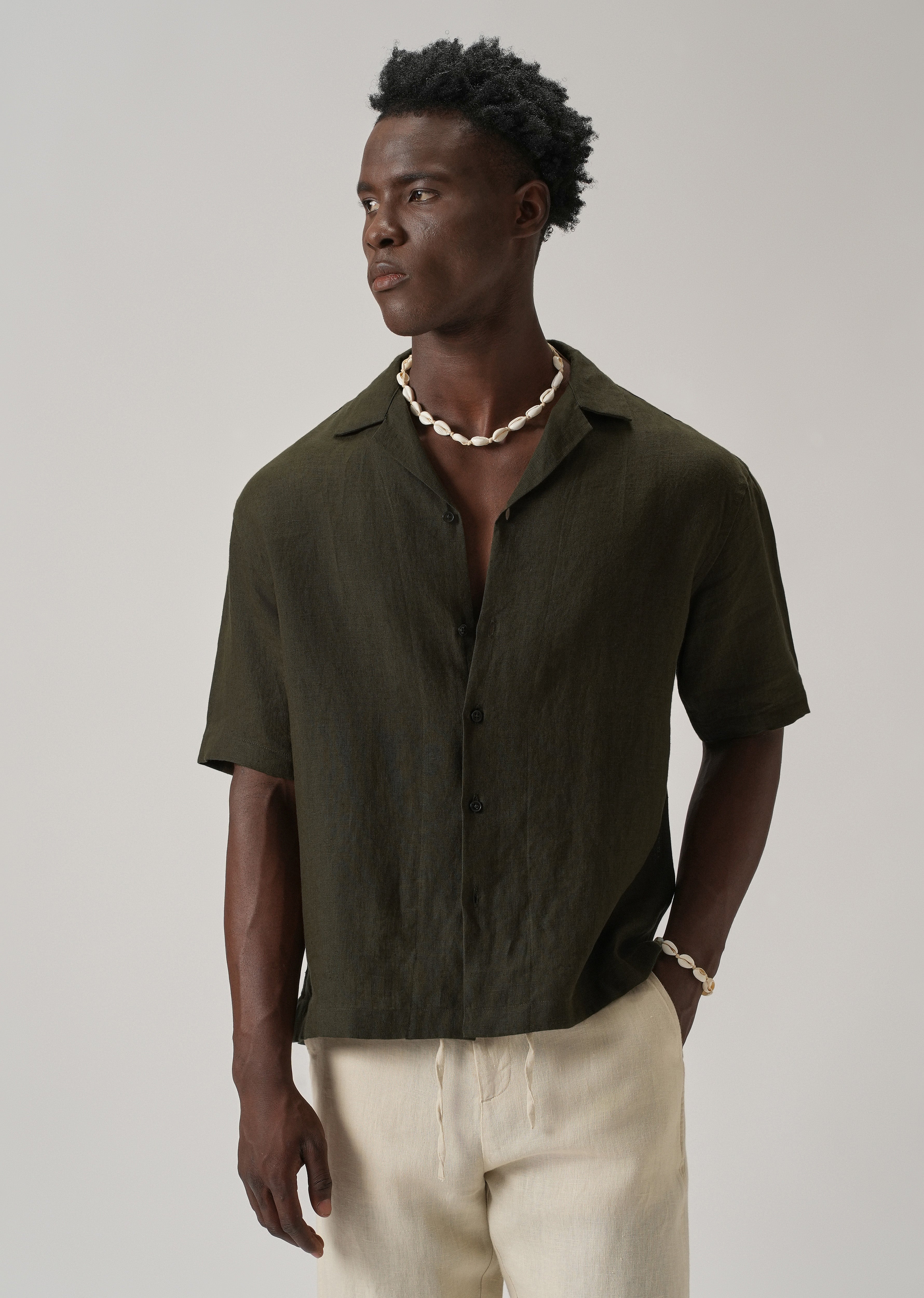 100% Pure Irish Dark Olive Linen Shirt 100% Pure Irish Dark Olive Linen Shirt