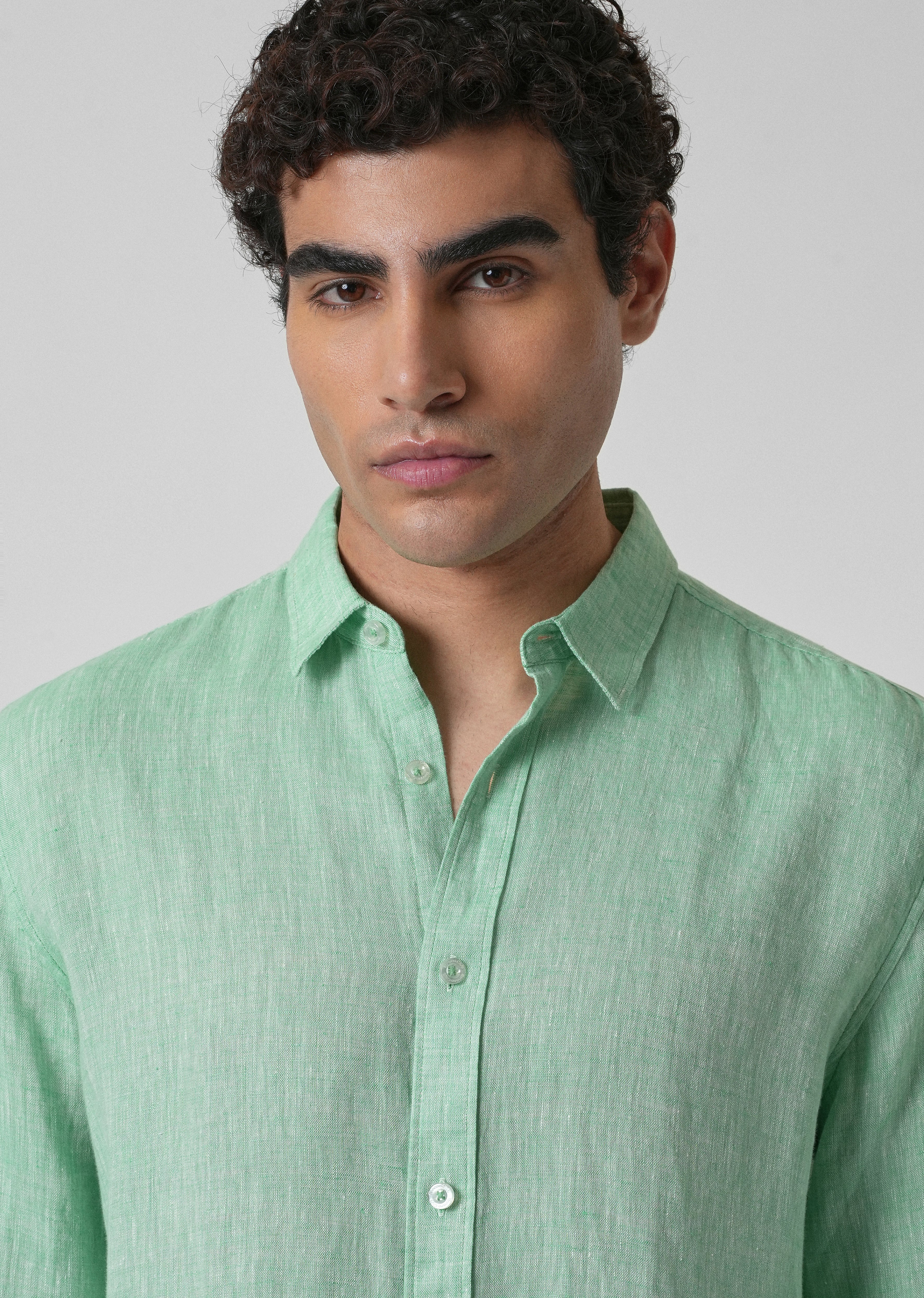 100% Pure Irish Smoke Green Linen Shirt
