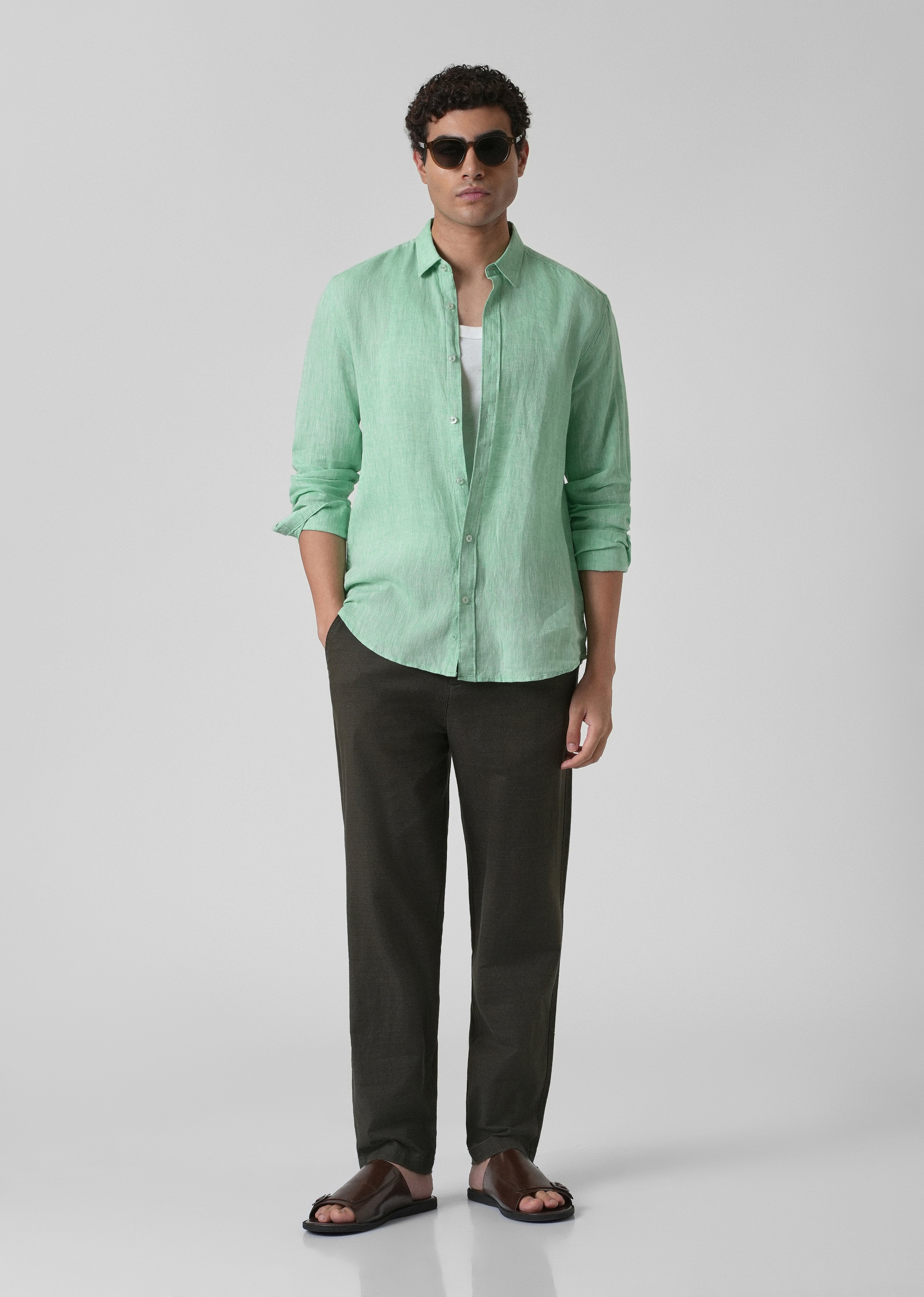 100% Pure Irish Smoke Green Linen Shirt