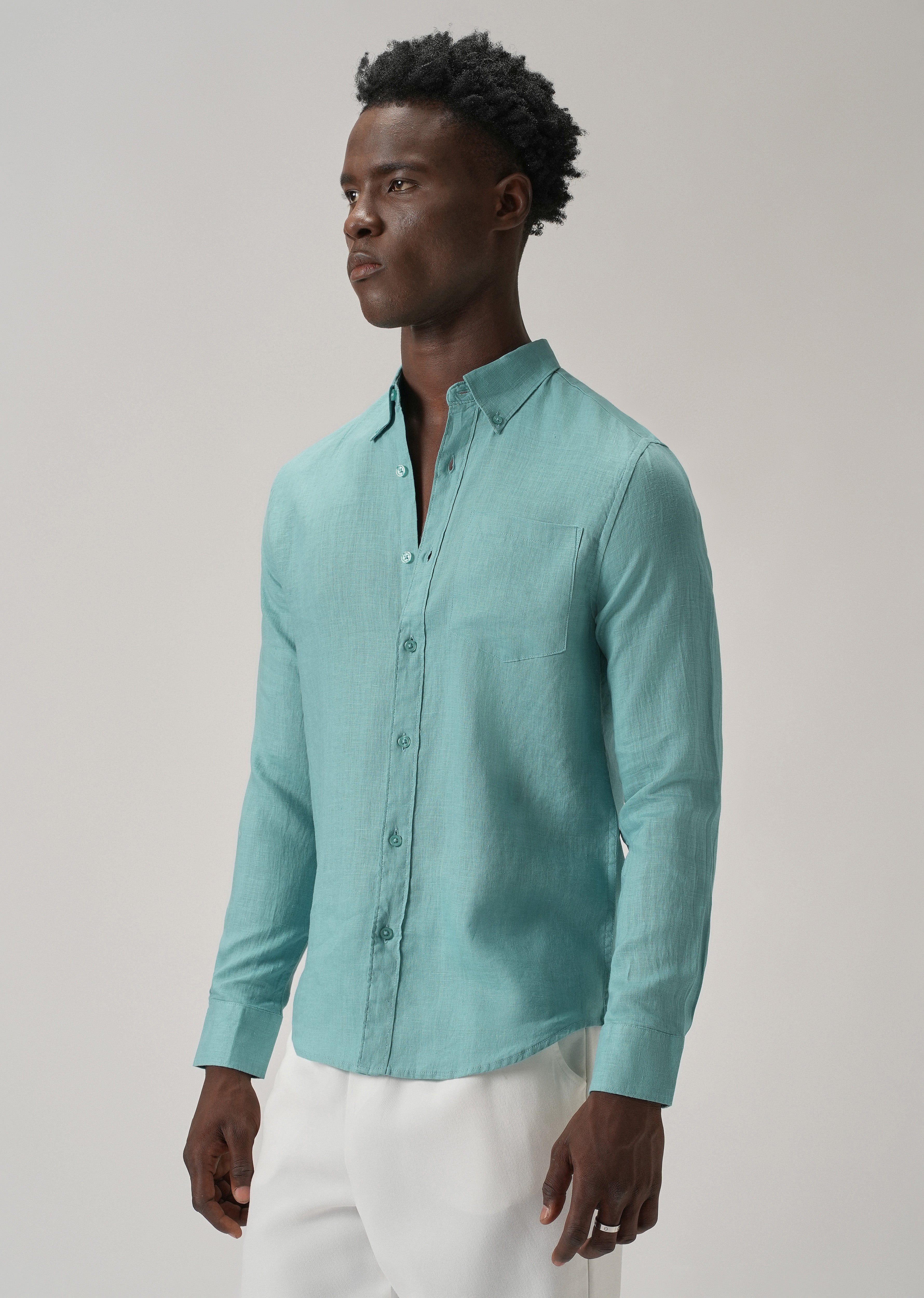 100% Pure Light Green Linen Shirt