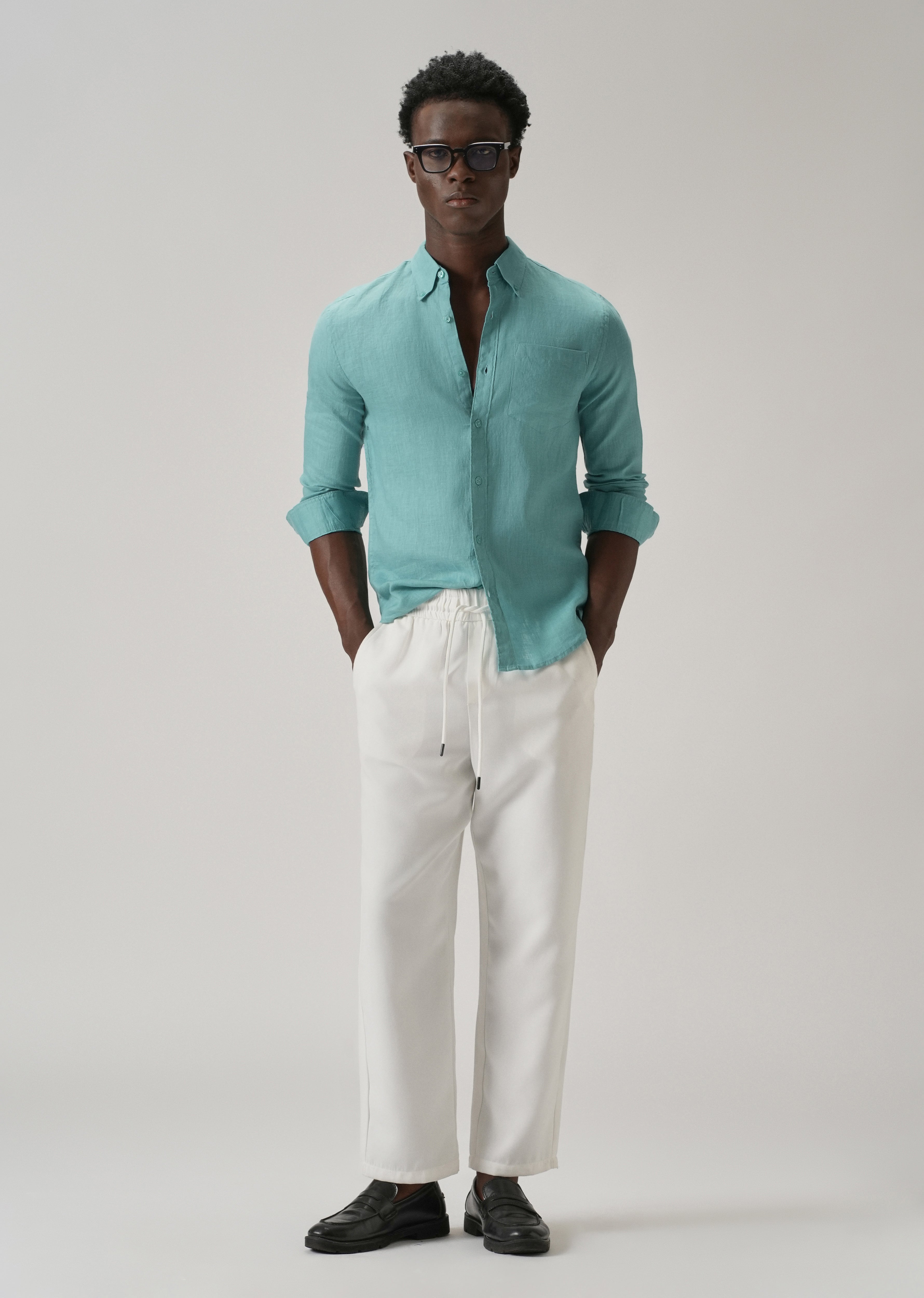 100% Pure Light Green Linen Shirt