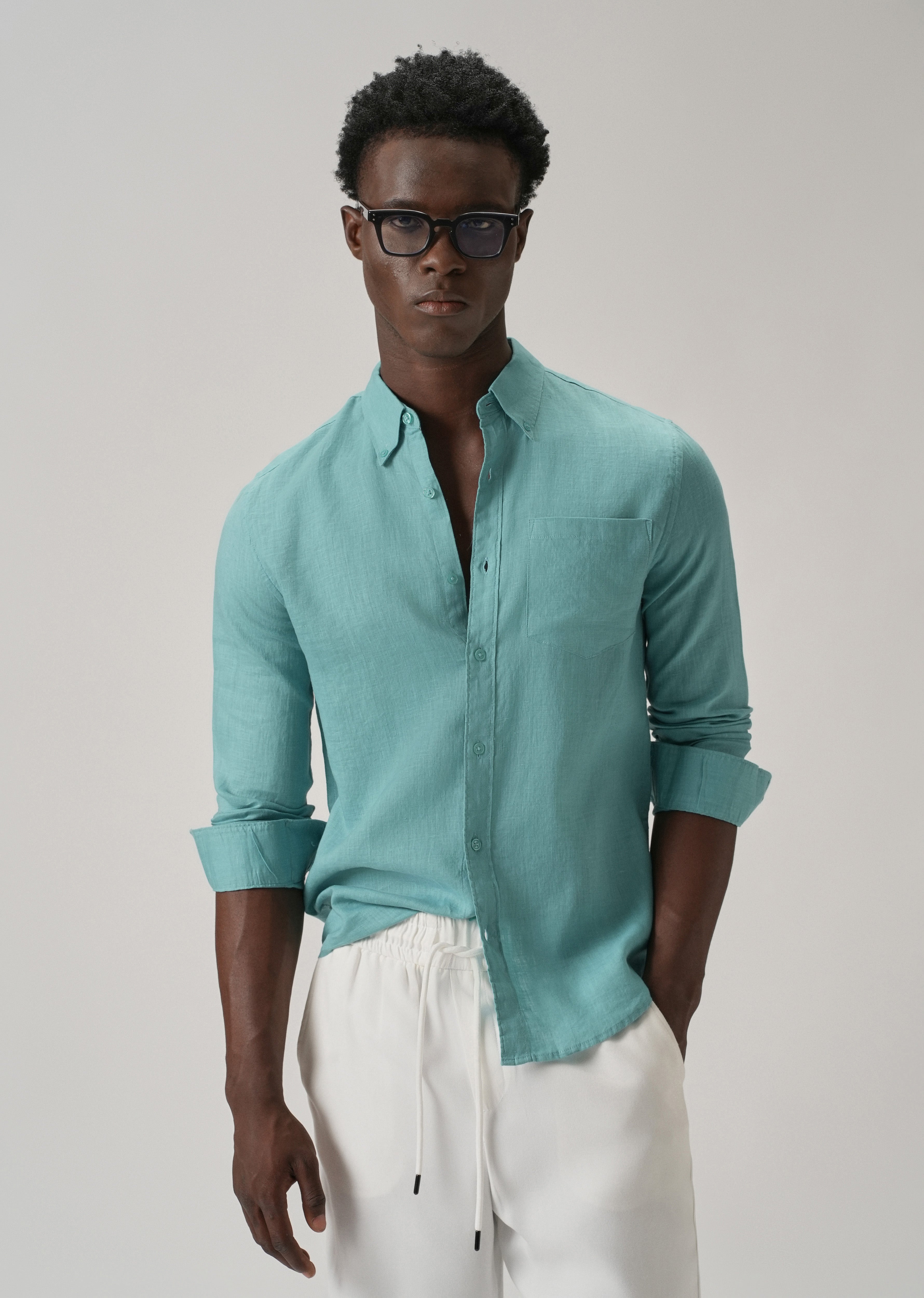 100% Pure Light Green Linen Shirt1