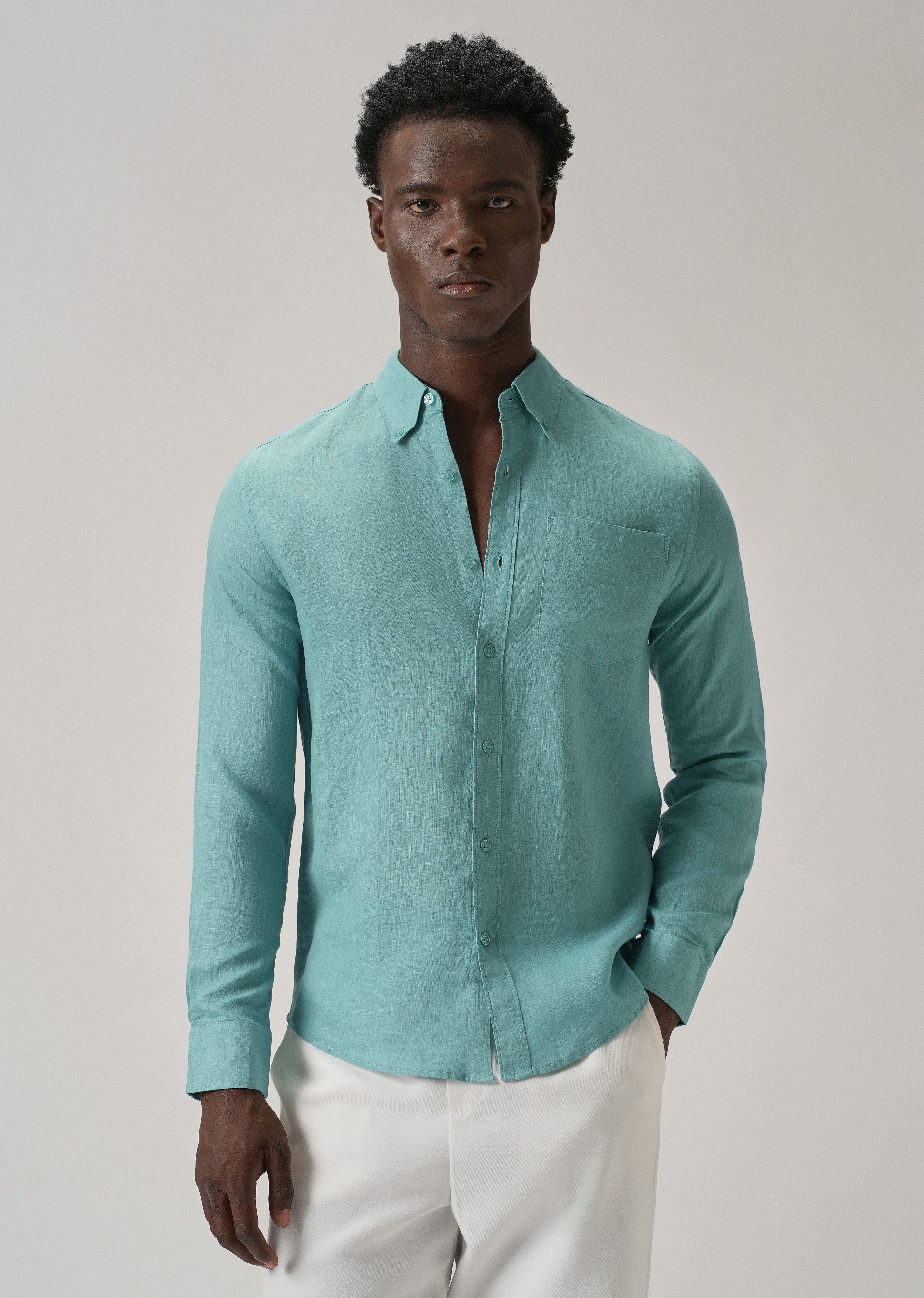 100% Pure Light Green Linen Shirt