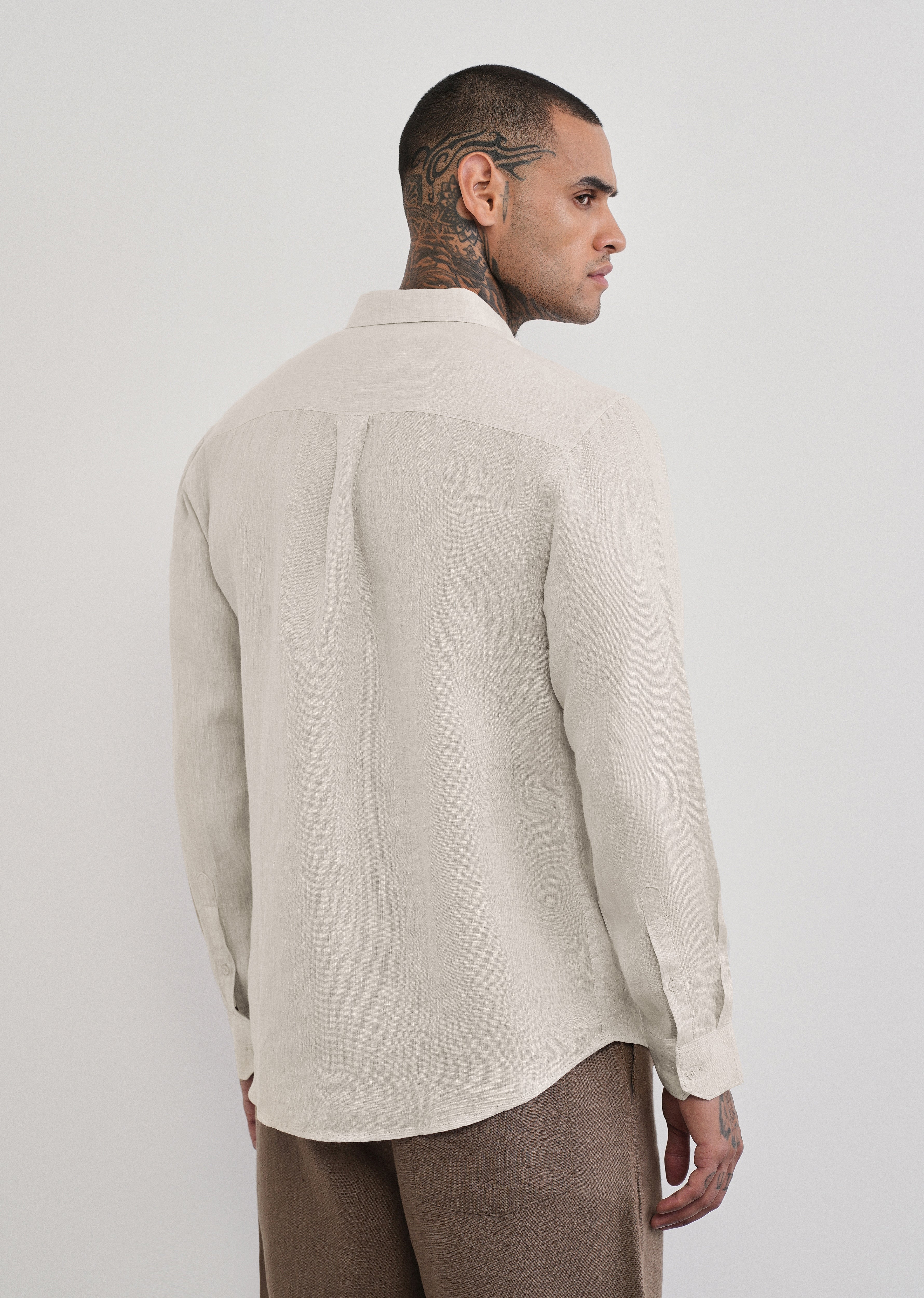 100% Pure Linen Beige Plain Shirt