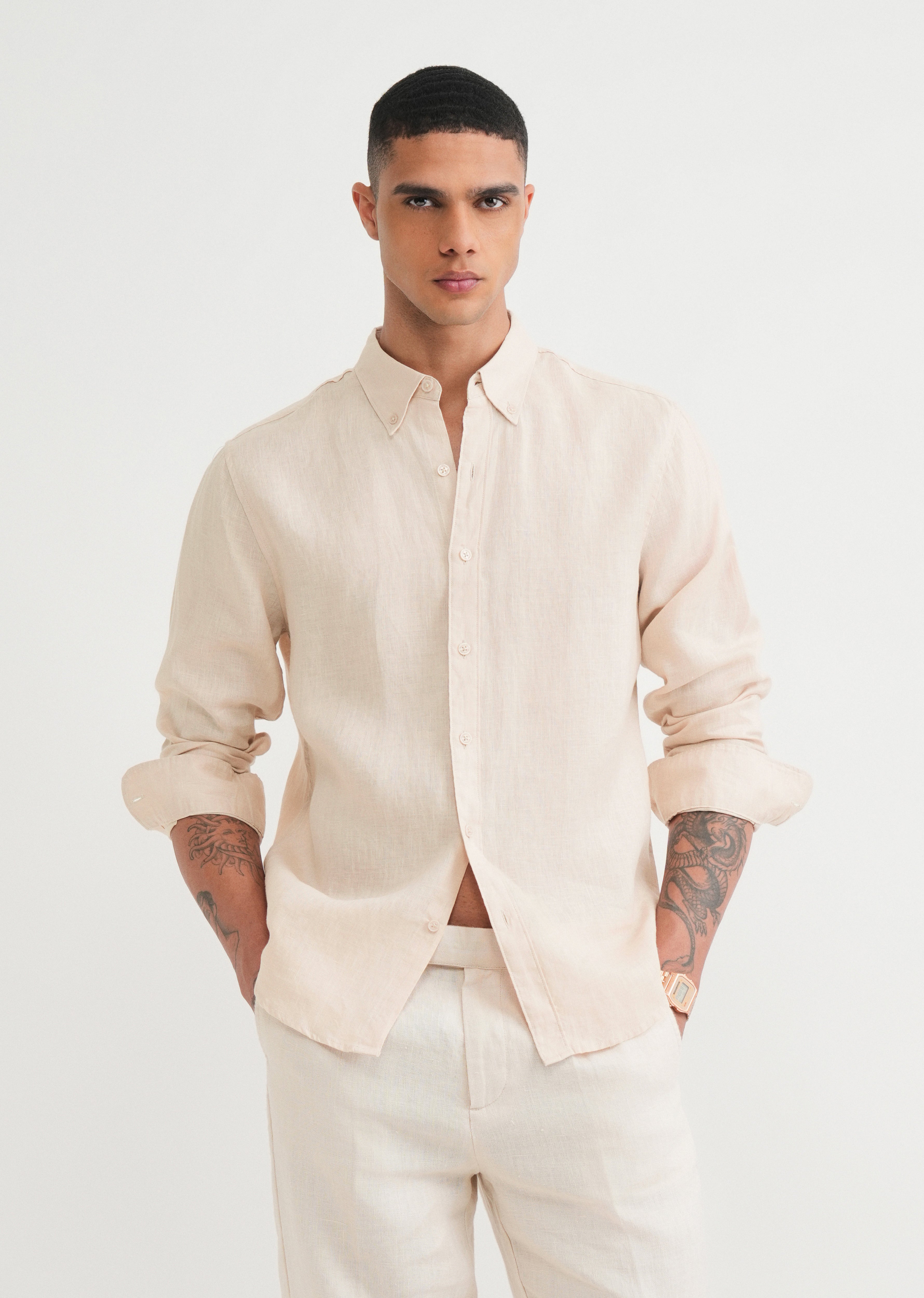 100% Pure Linen Beige Shirt
