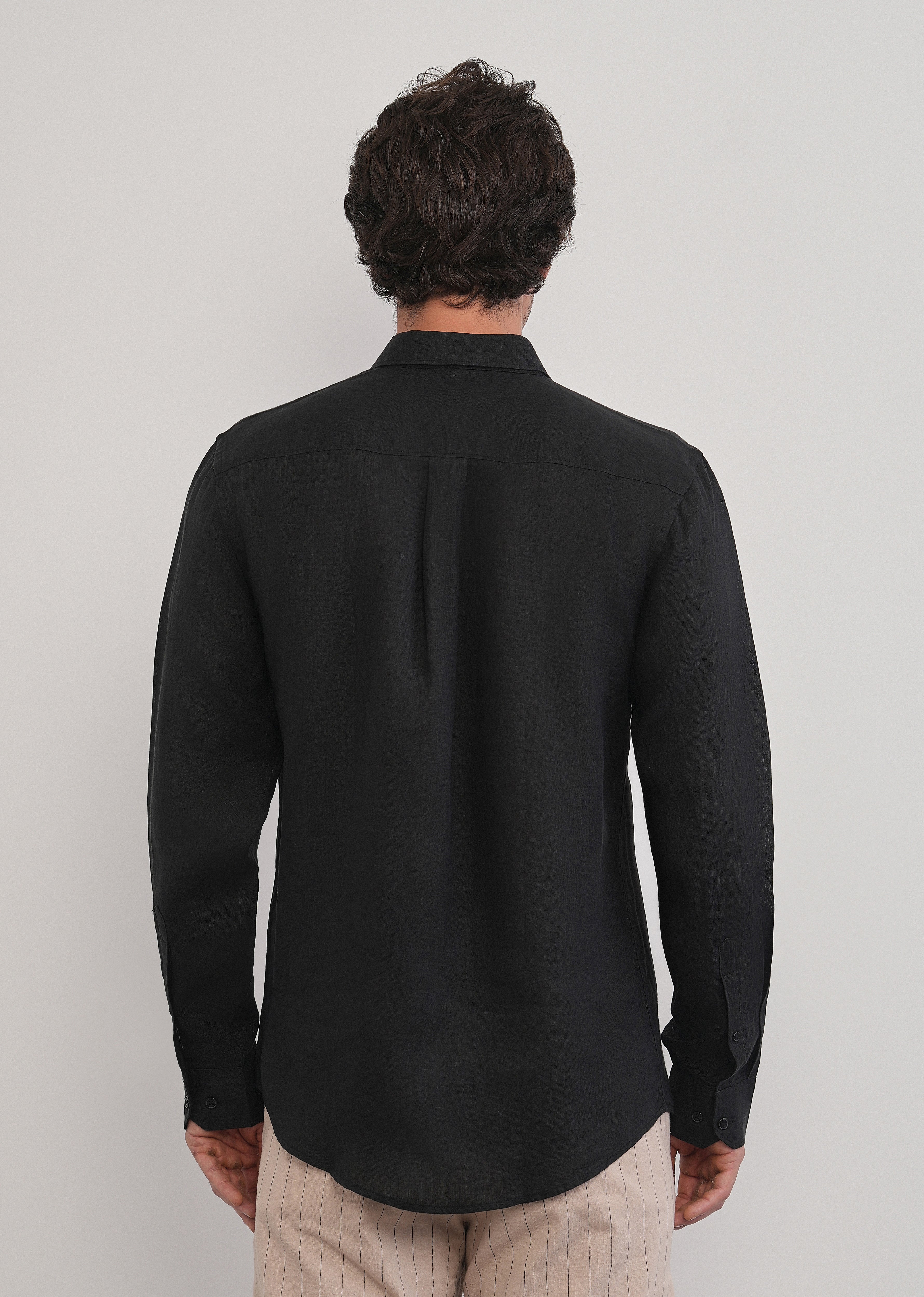 100% Pure Linen Black Plain Shirt