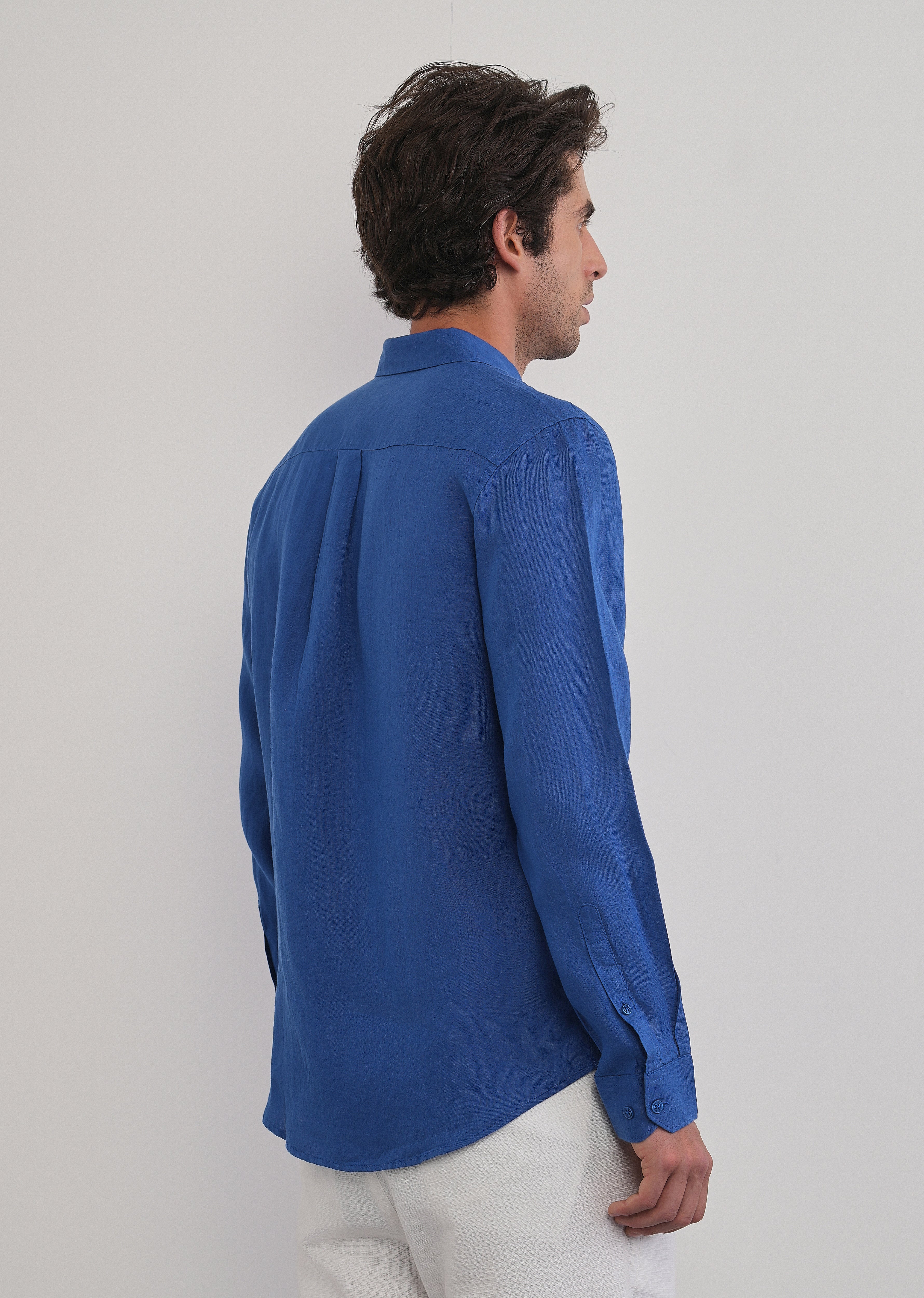 100% Pure Linen Blue Plain Shirt