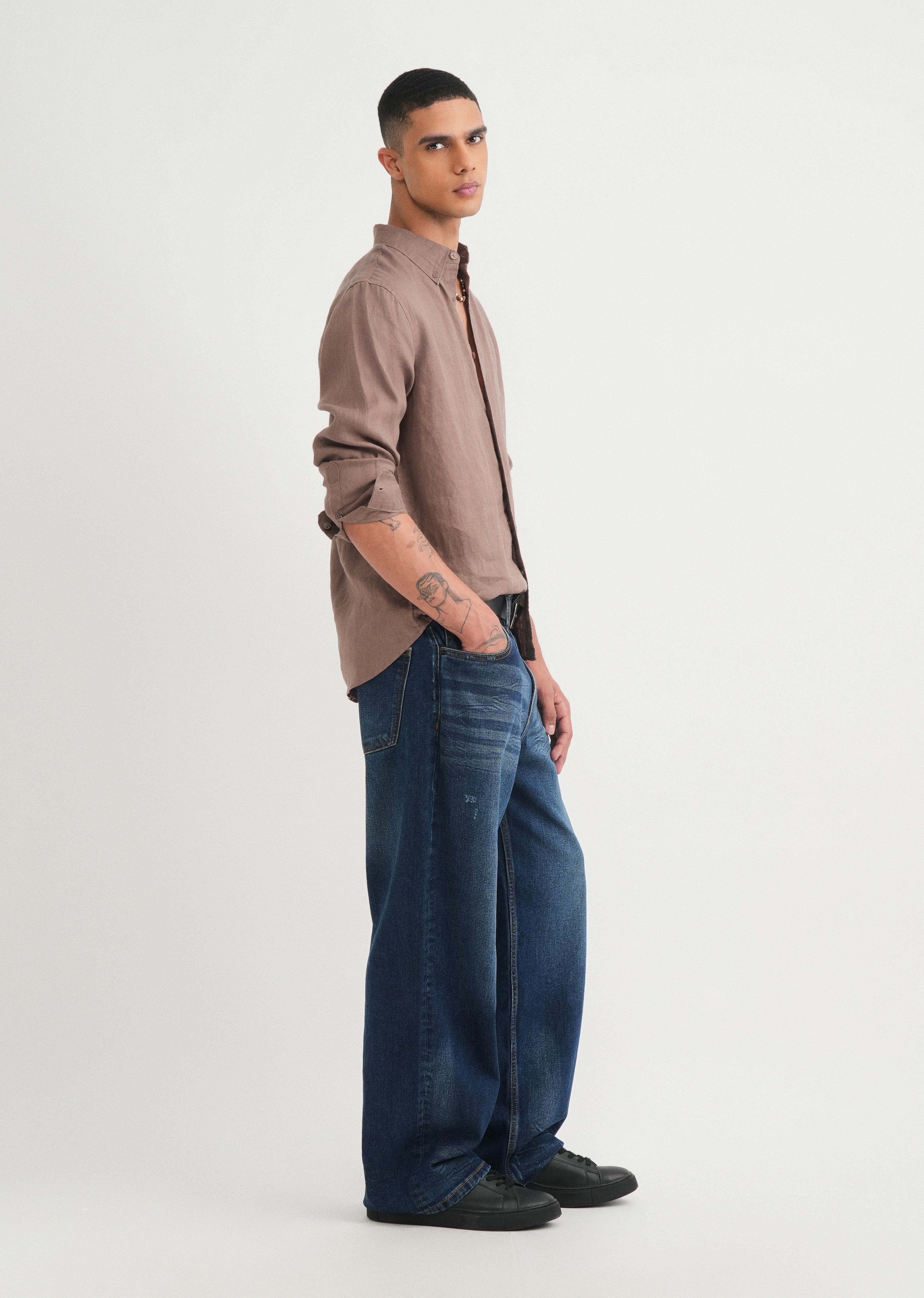 100% Pure Linen Brown Shirt
