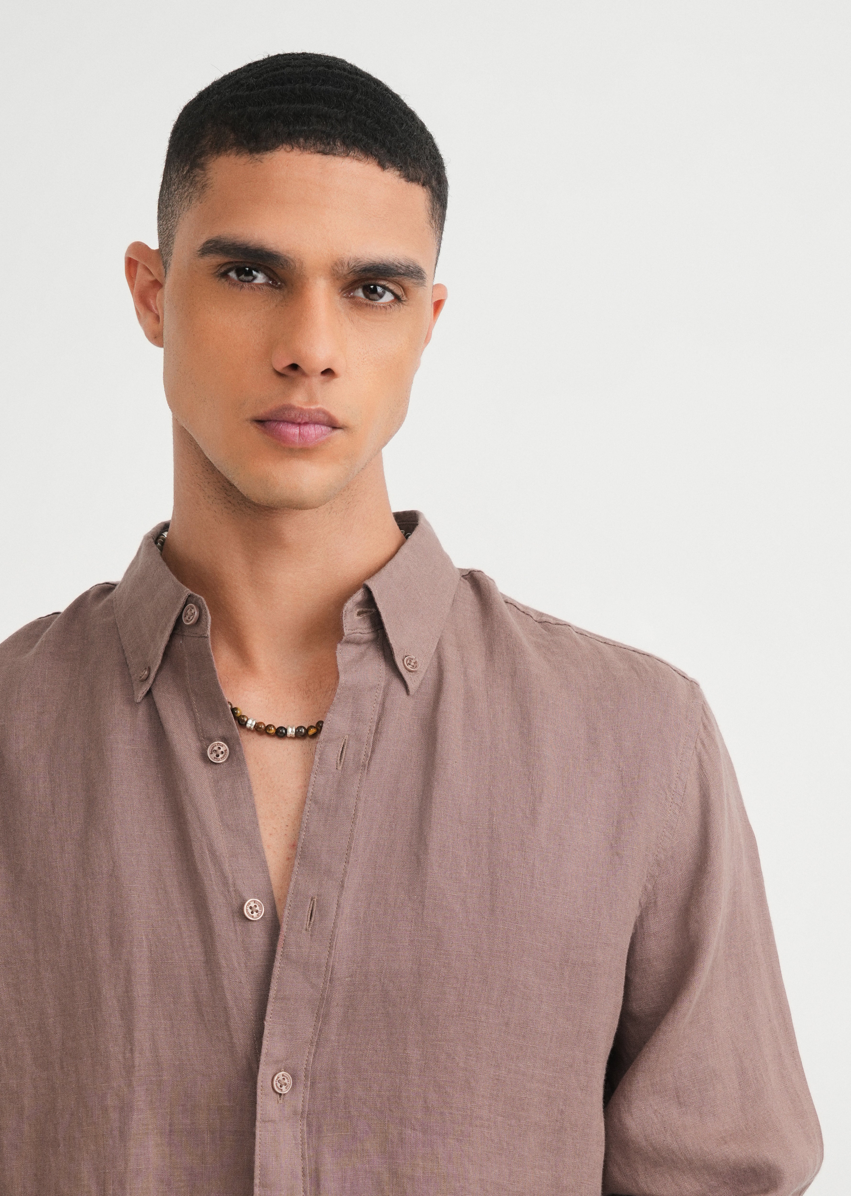 100% Pure Linen Brown Shirt