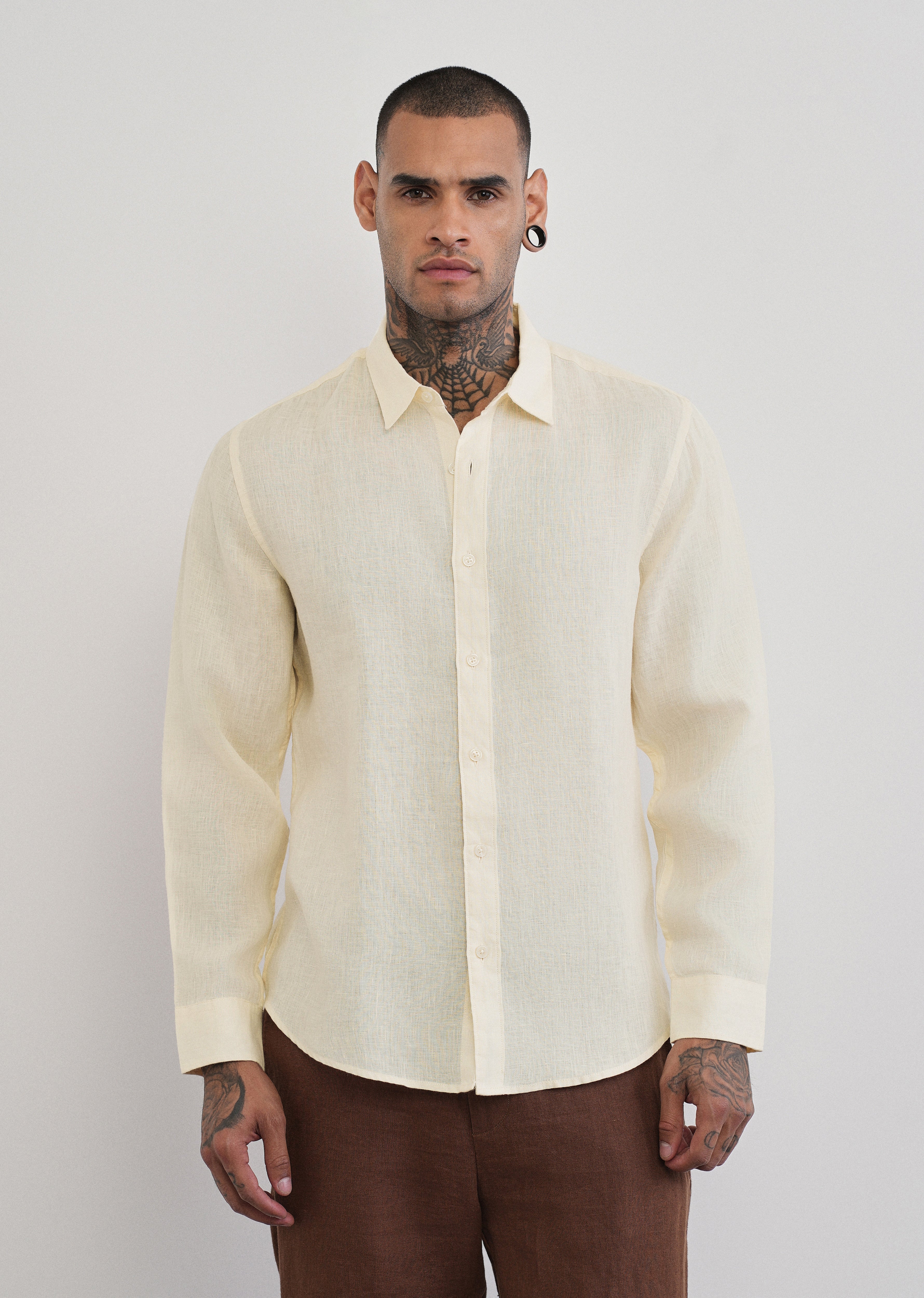 100% Pure Linen Cream Plain Shirt