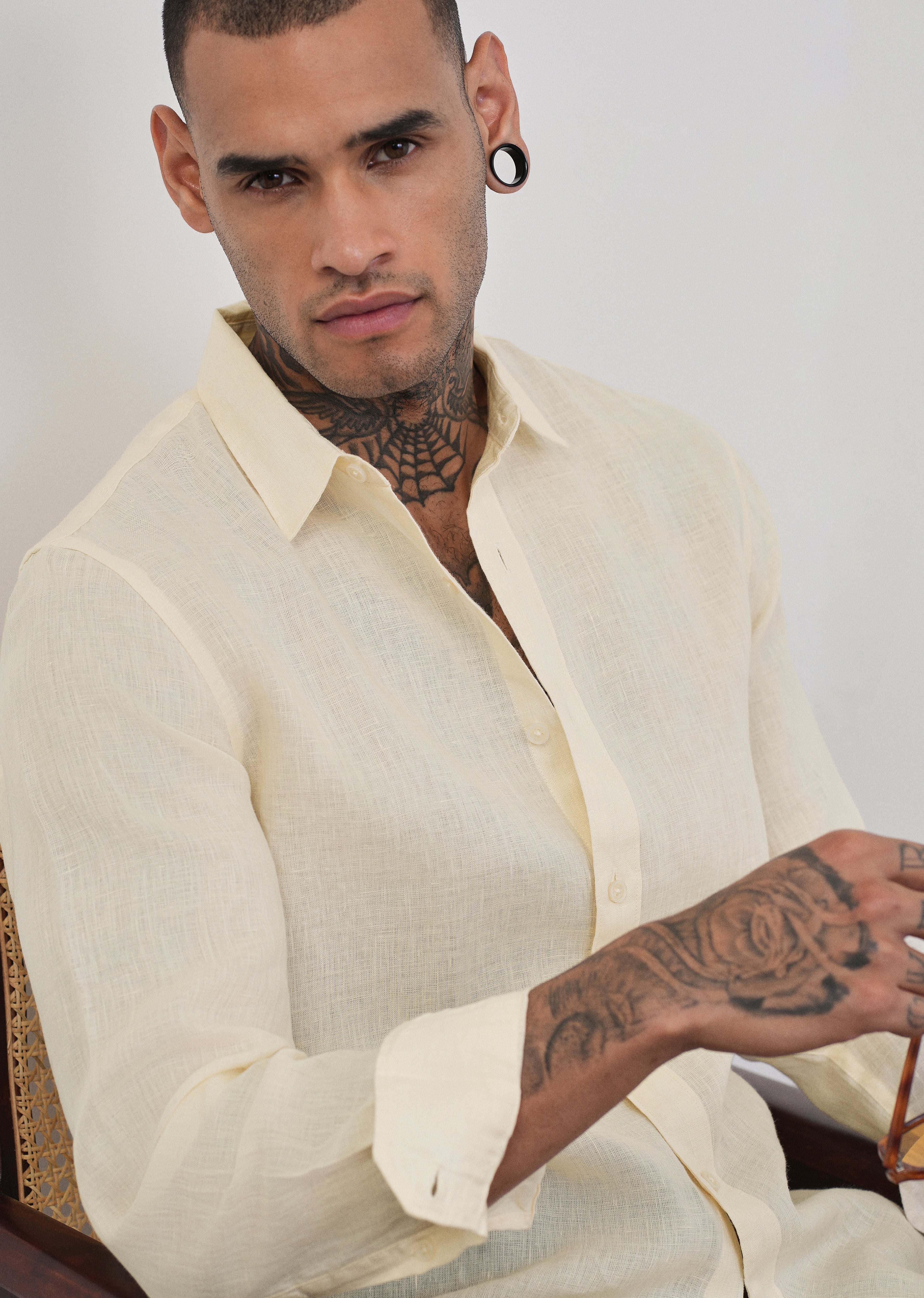 100% Pure Linen Cream Plain Shirt