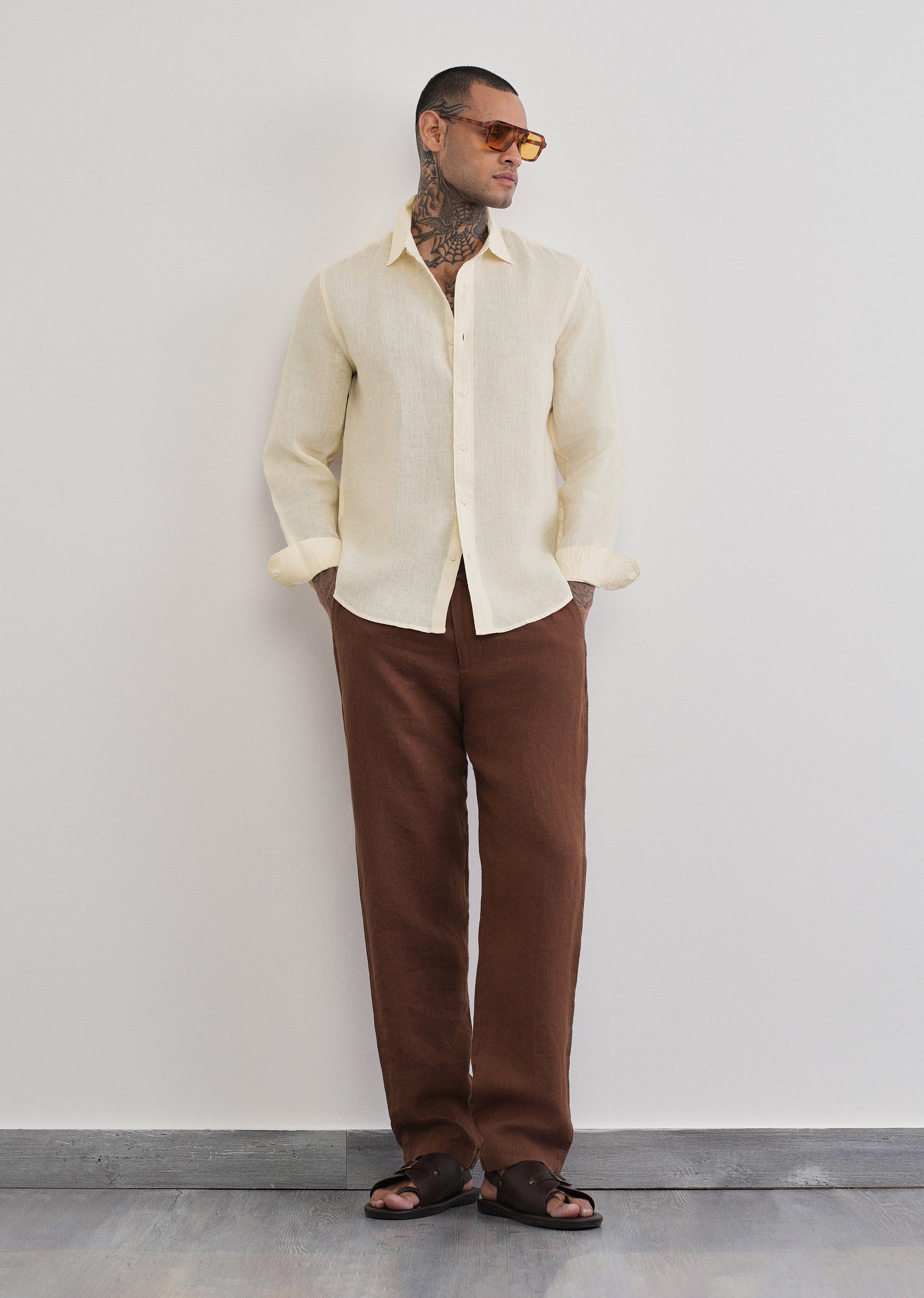 100% Pure Linen Cream Plain Shirt