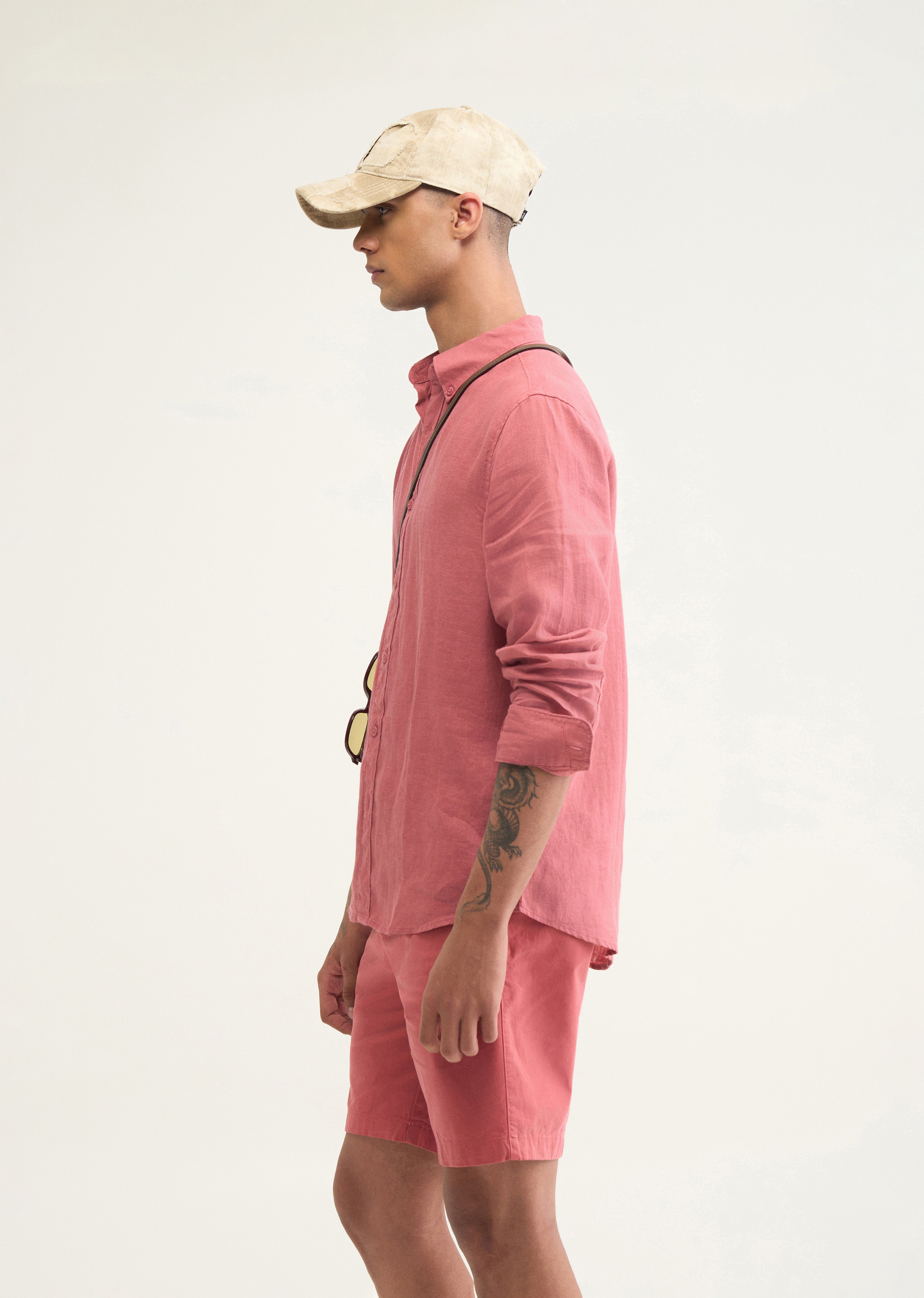 100% Pure Linen Crimson Pink Shirt