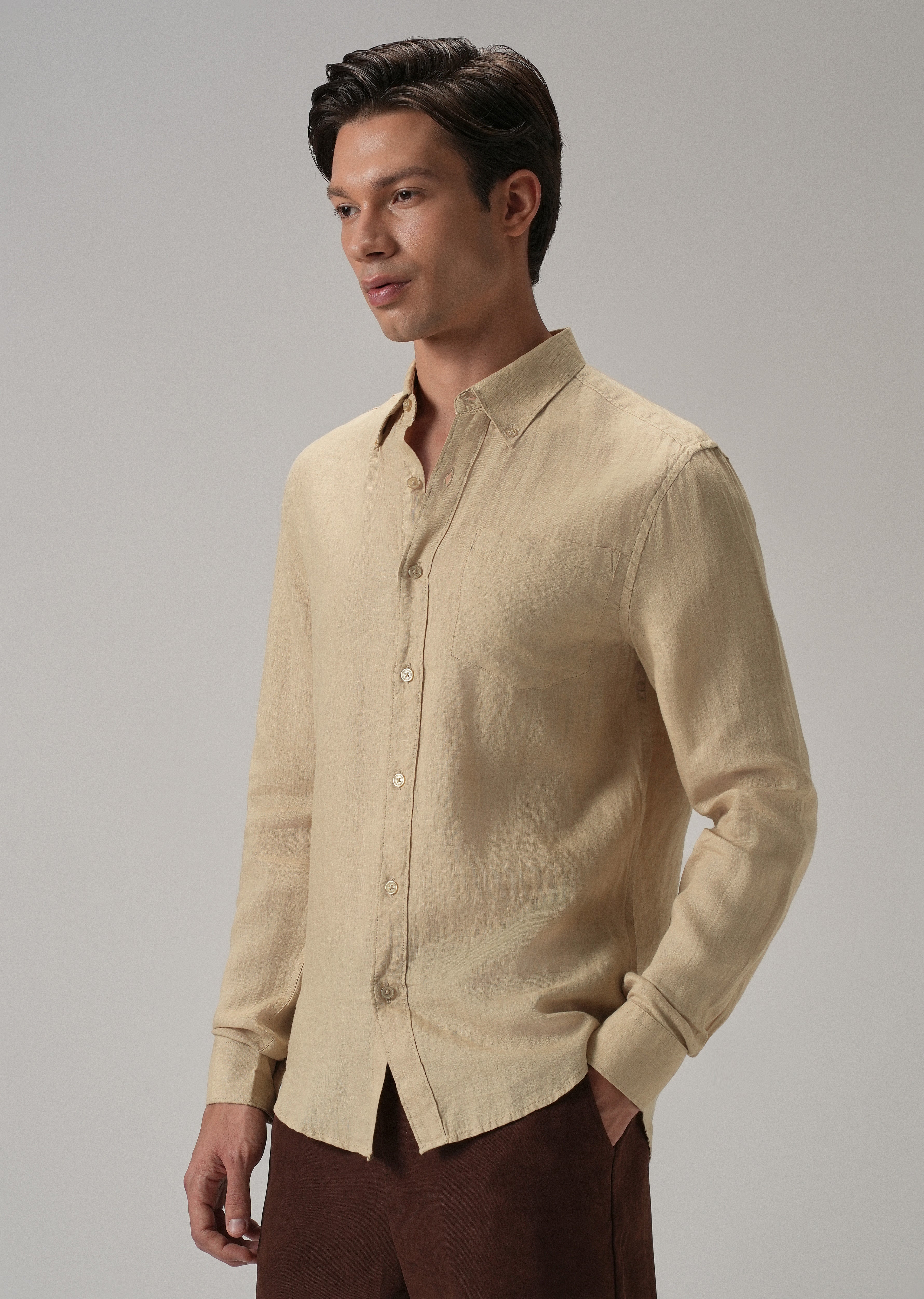 100% Pure Dark Beige Linen Shirt