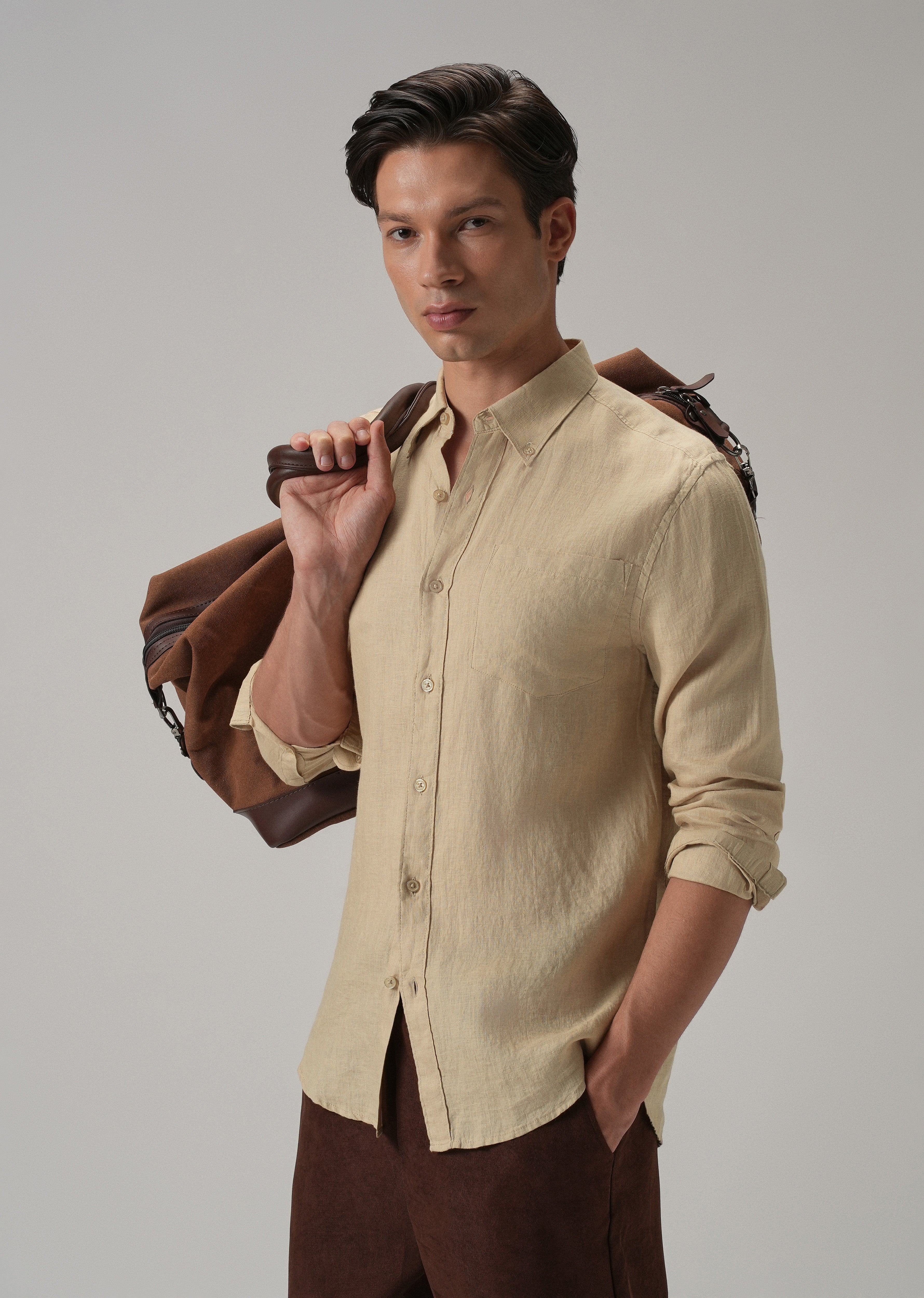 100% Pure Dark Beige Linen Shirt