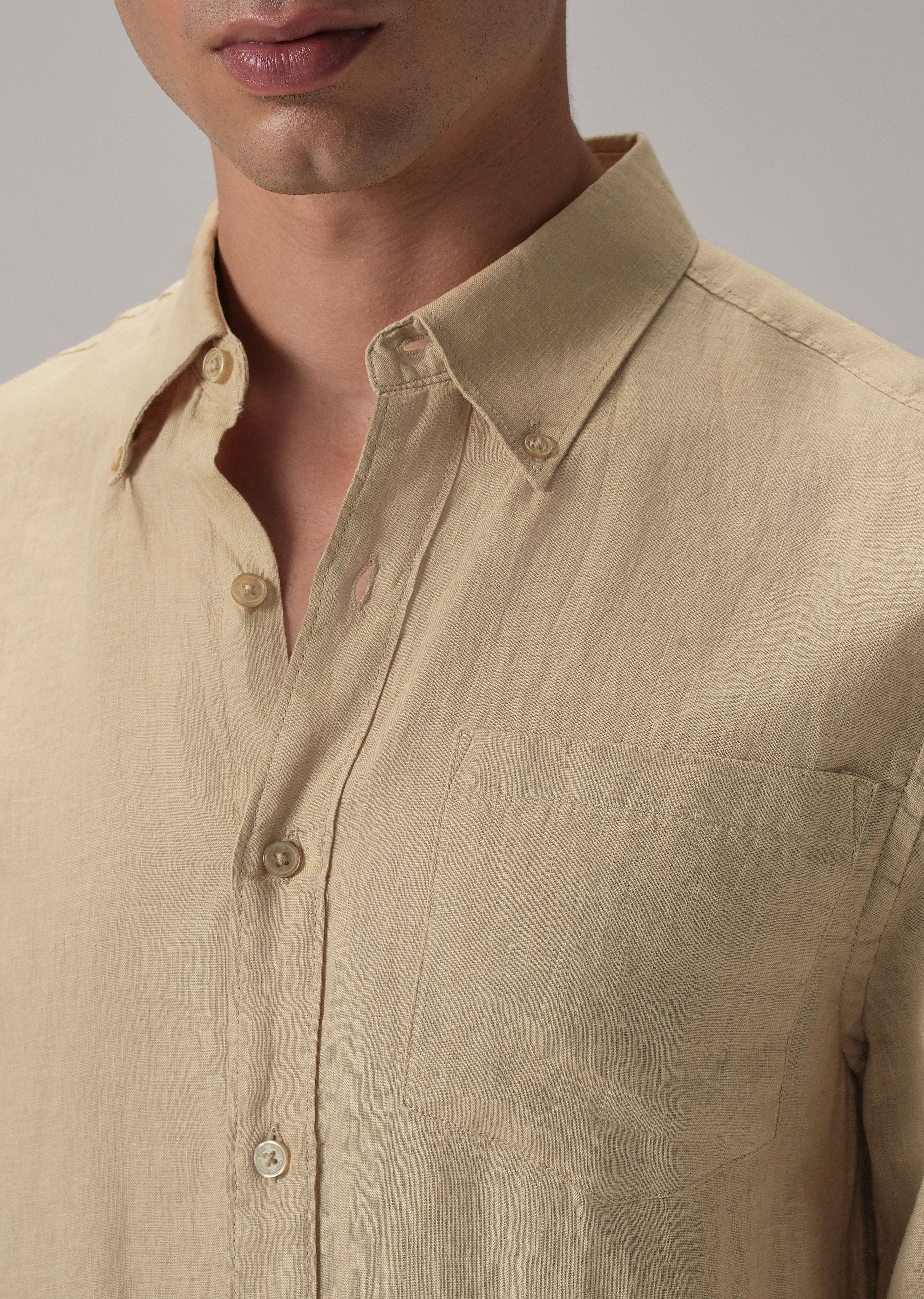 100% Pure Dark Beige Linen Shirt