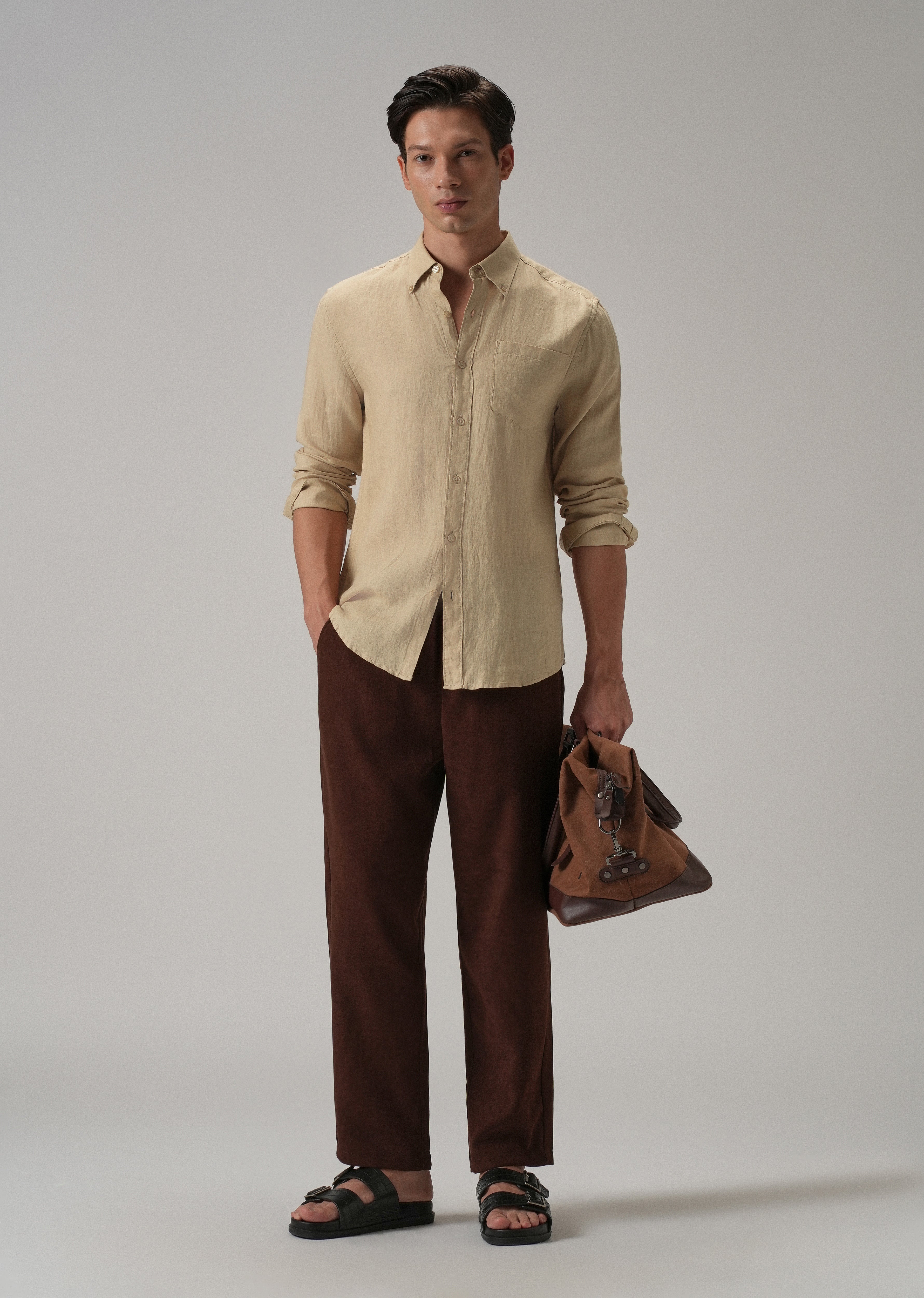 100% Pure Dark Beige Linen Shirt