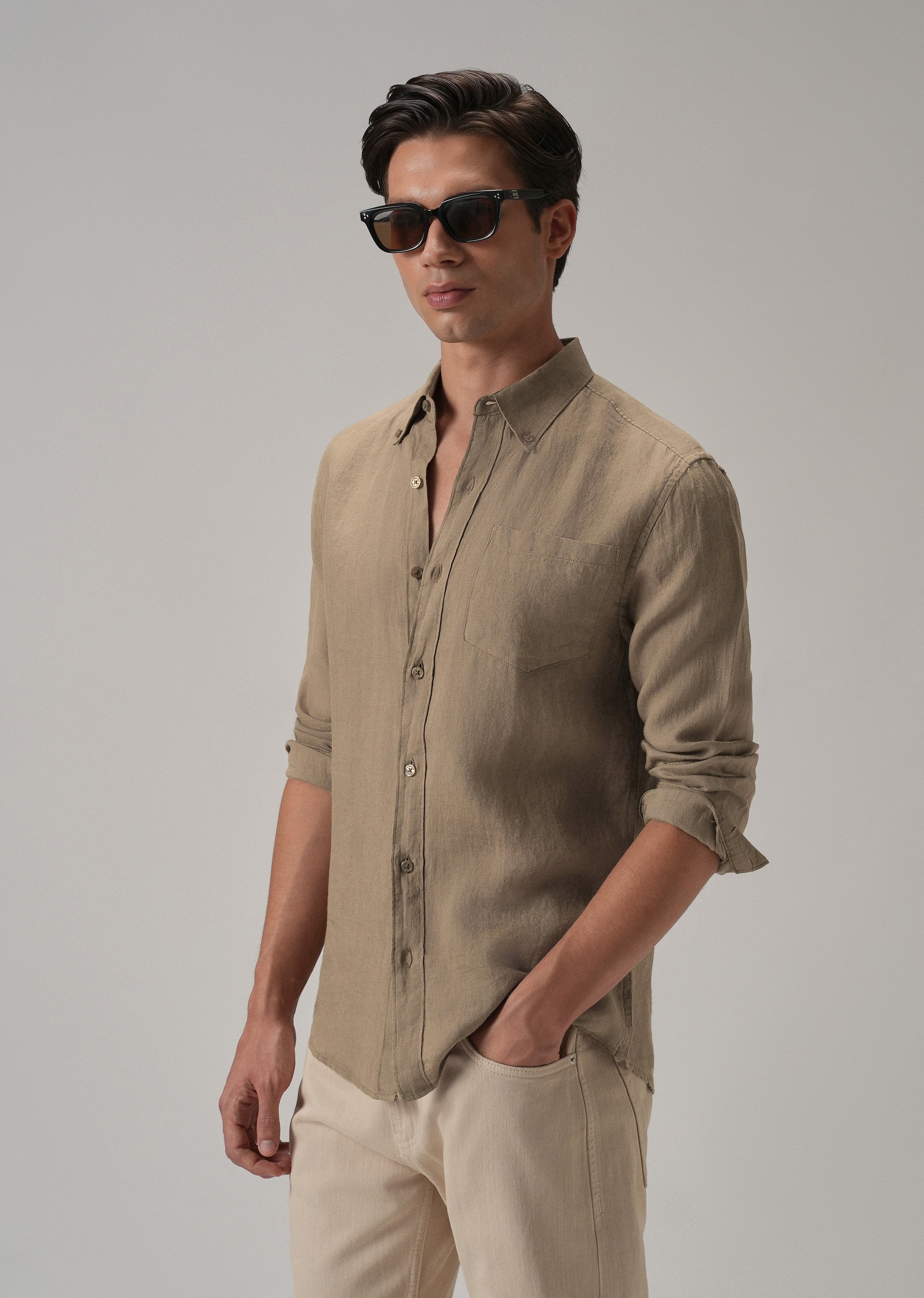 100% Pure Dark Brown Linen Shirt