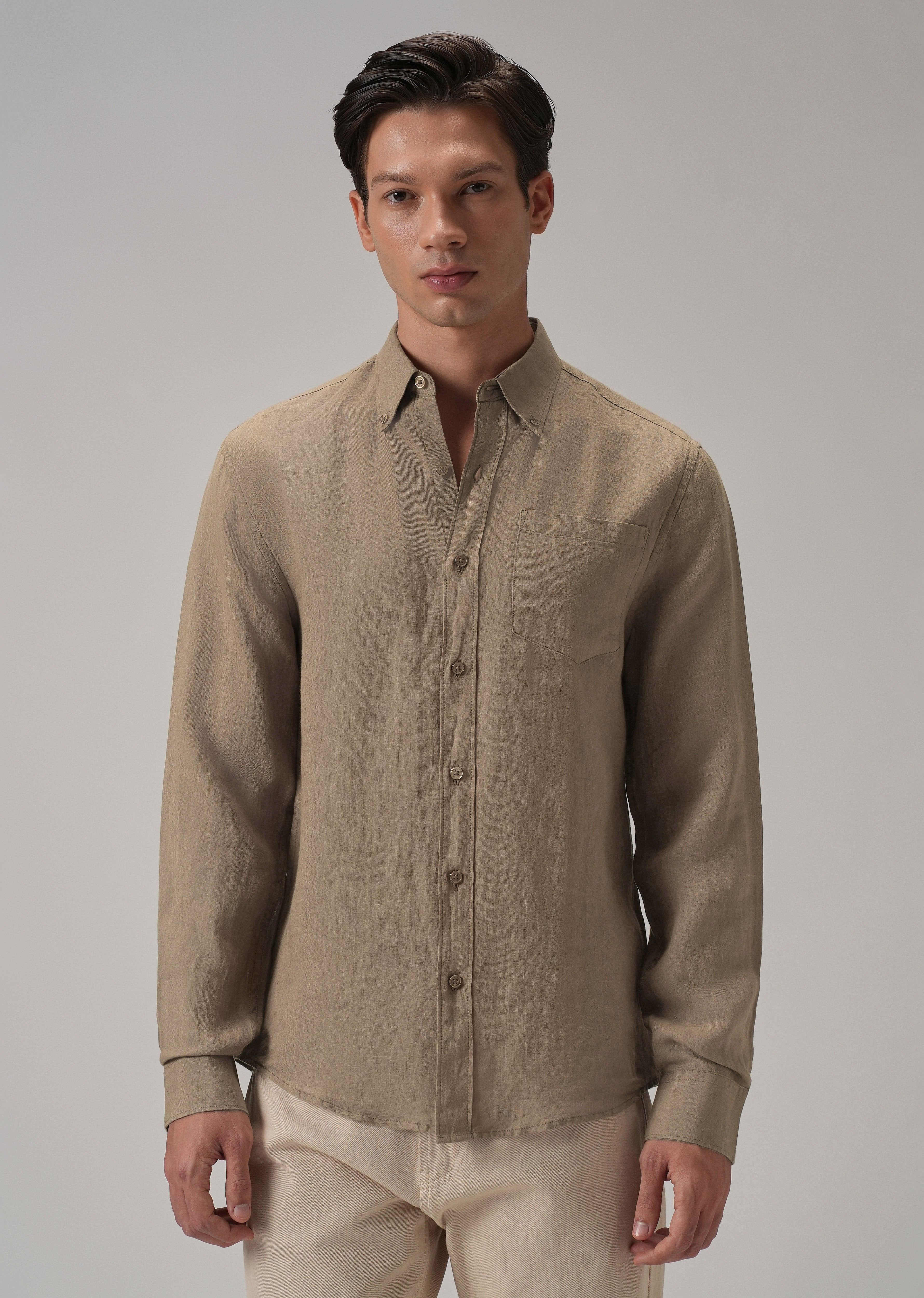 100% Pure Dark Brown Linen Shirt