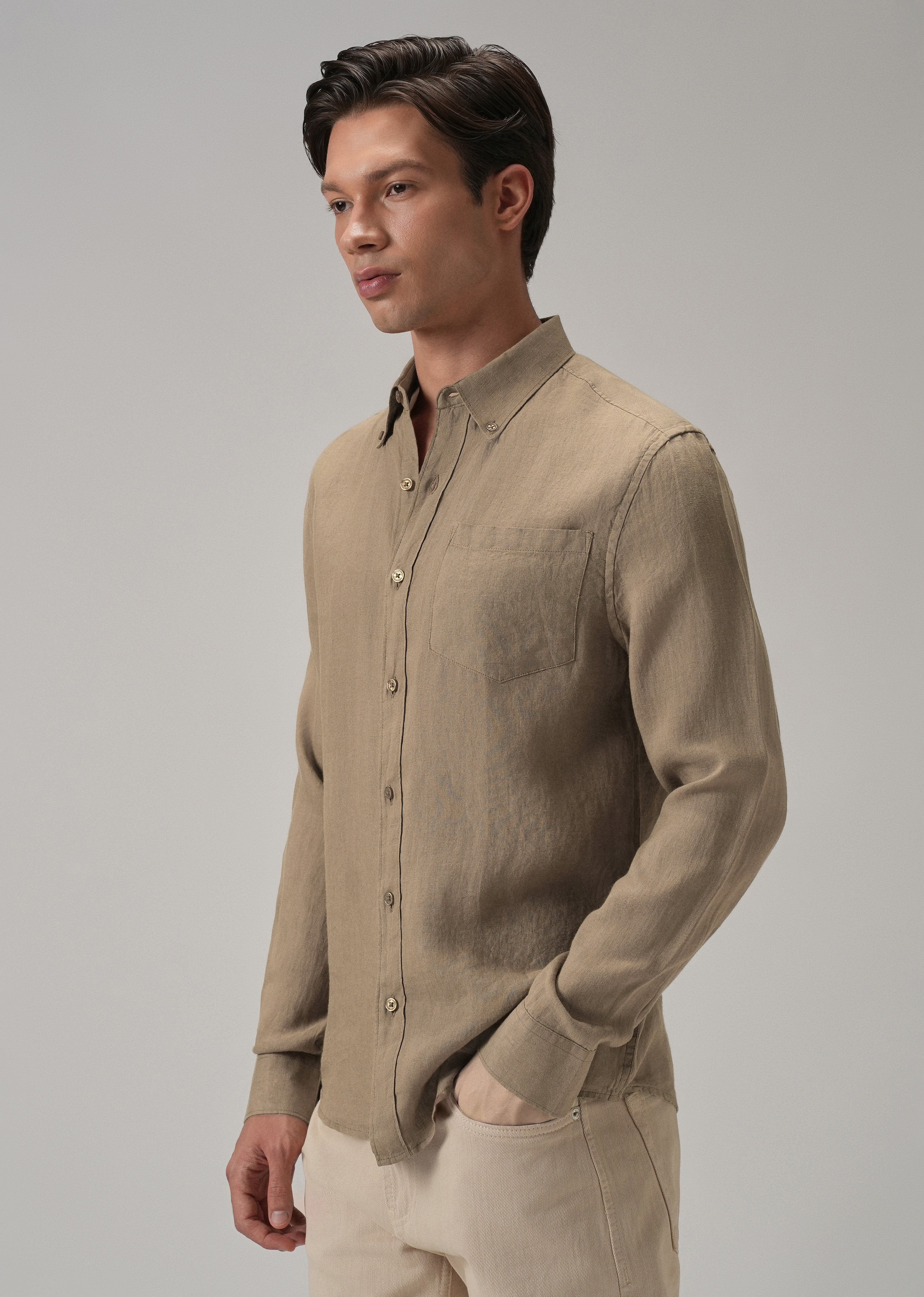 100% Pure Dark Brown Linen Shirt