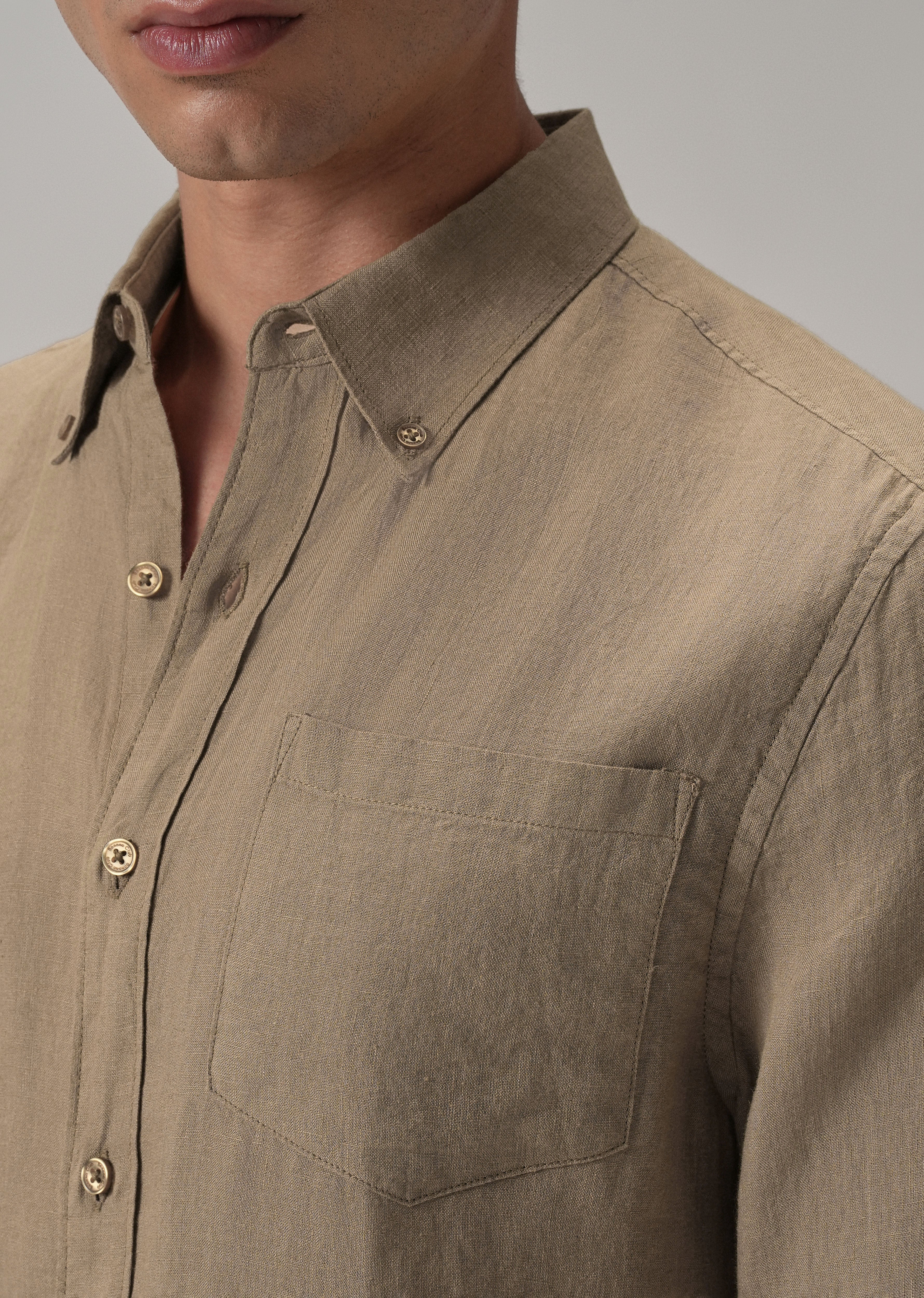 100% Pure Dark Brown Linen Shirt