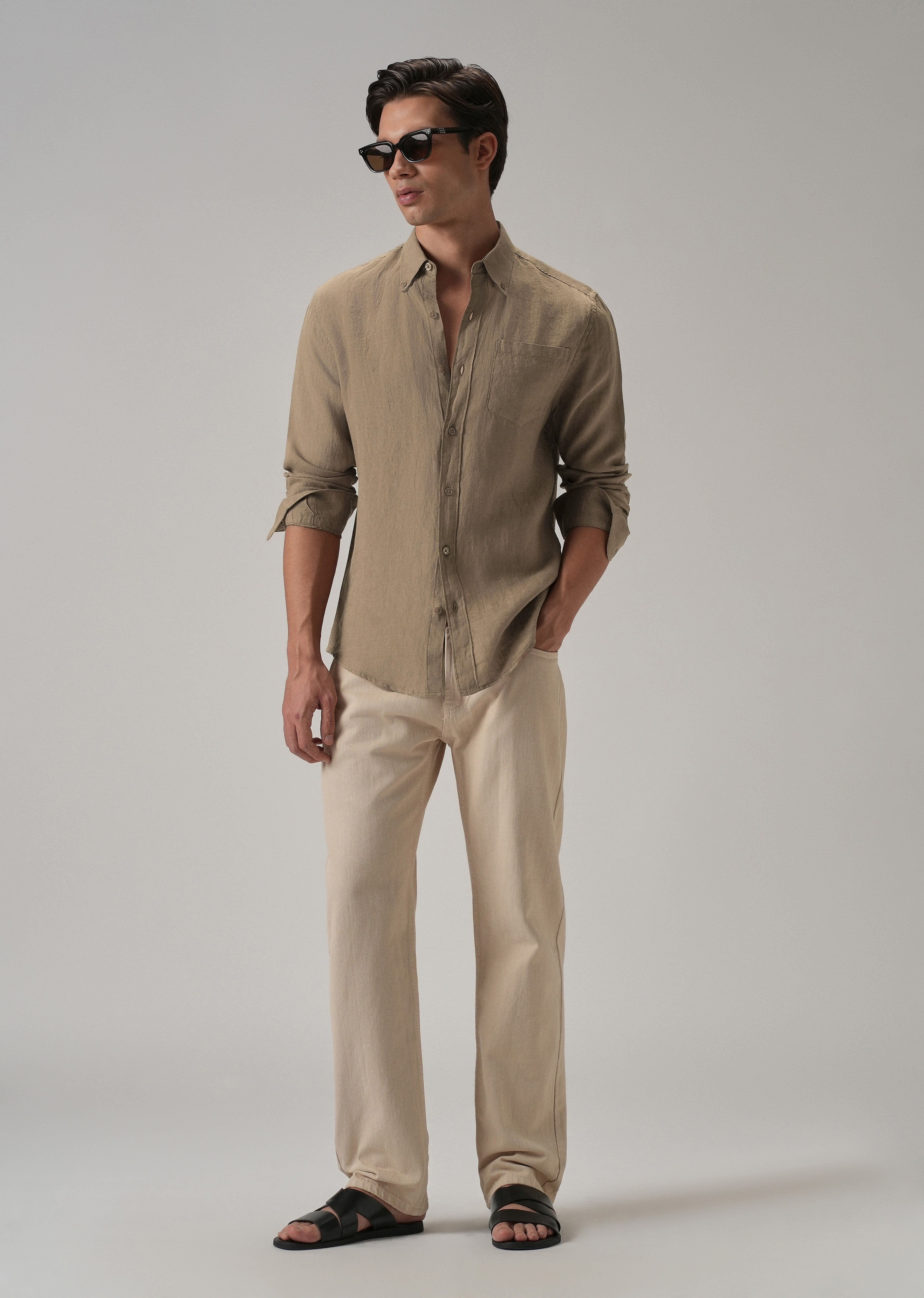 100% Pure Dark Brown Linen Shirt