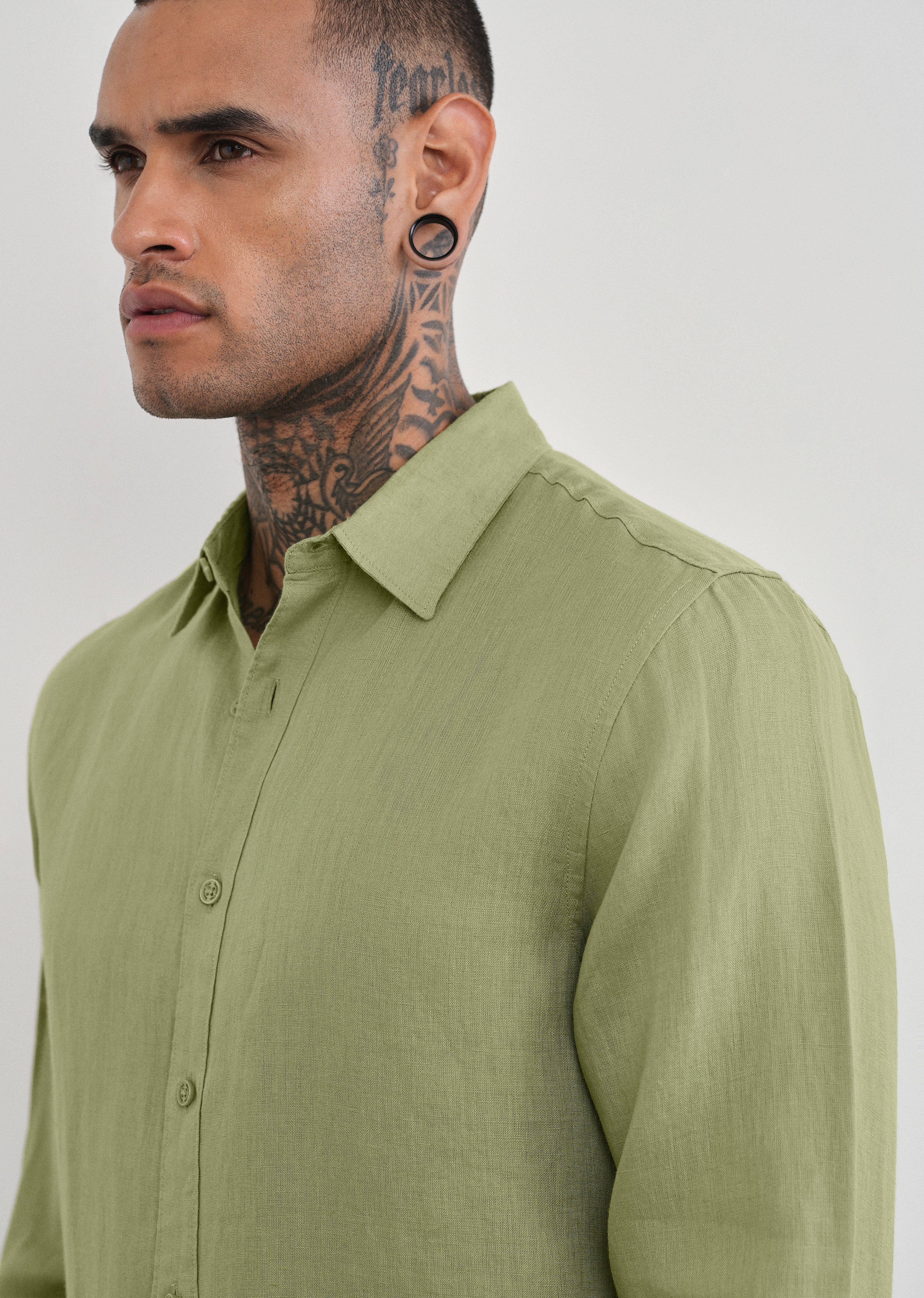 100% Pure Linen Sage Green Plain Shirt