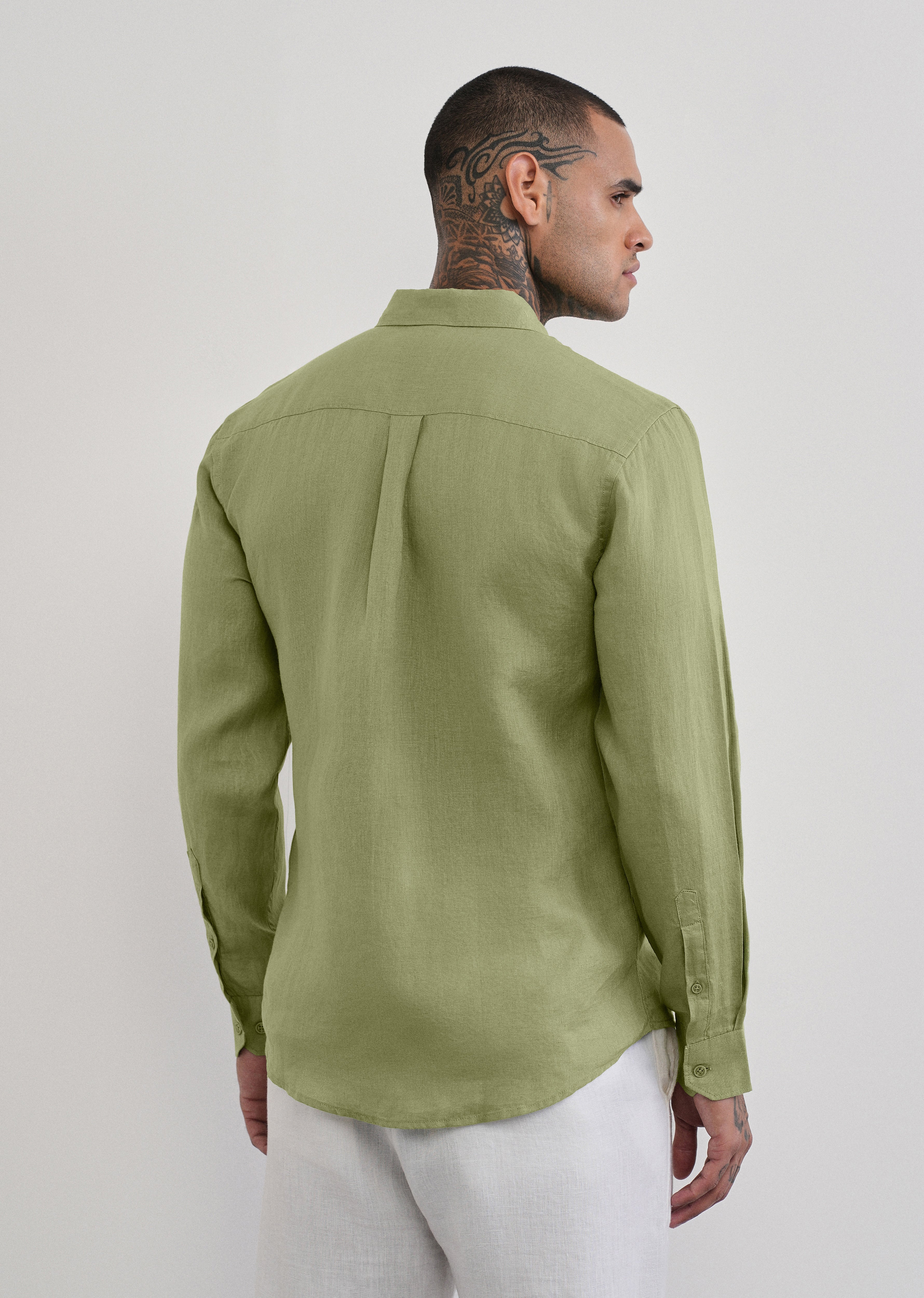 100% Pure Linen Sage Green Plain Shirt