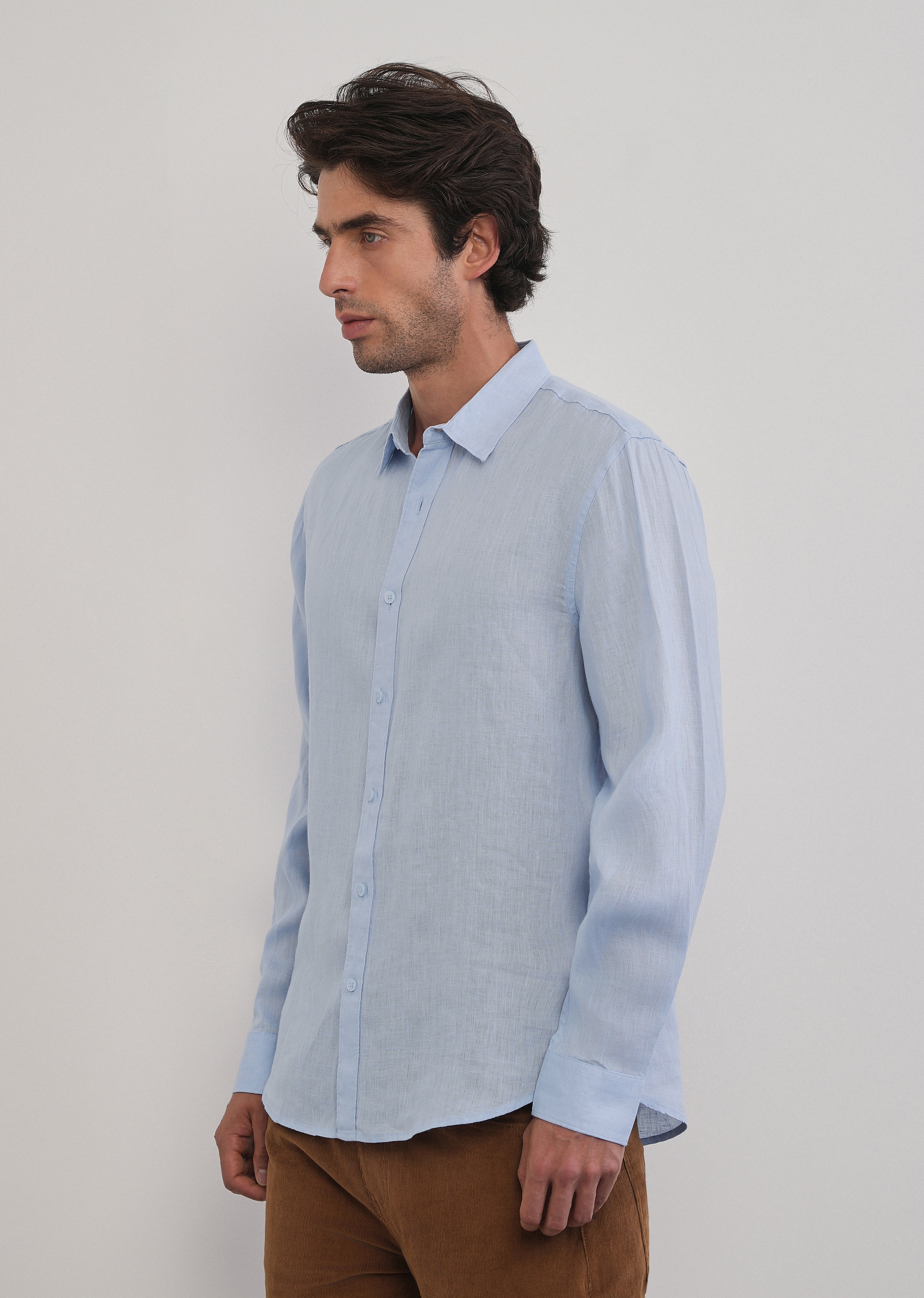 100% Pure Linen Light Blue Plain Shirt