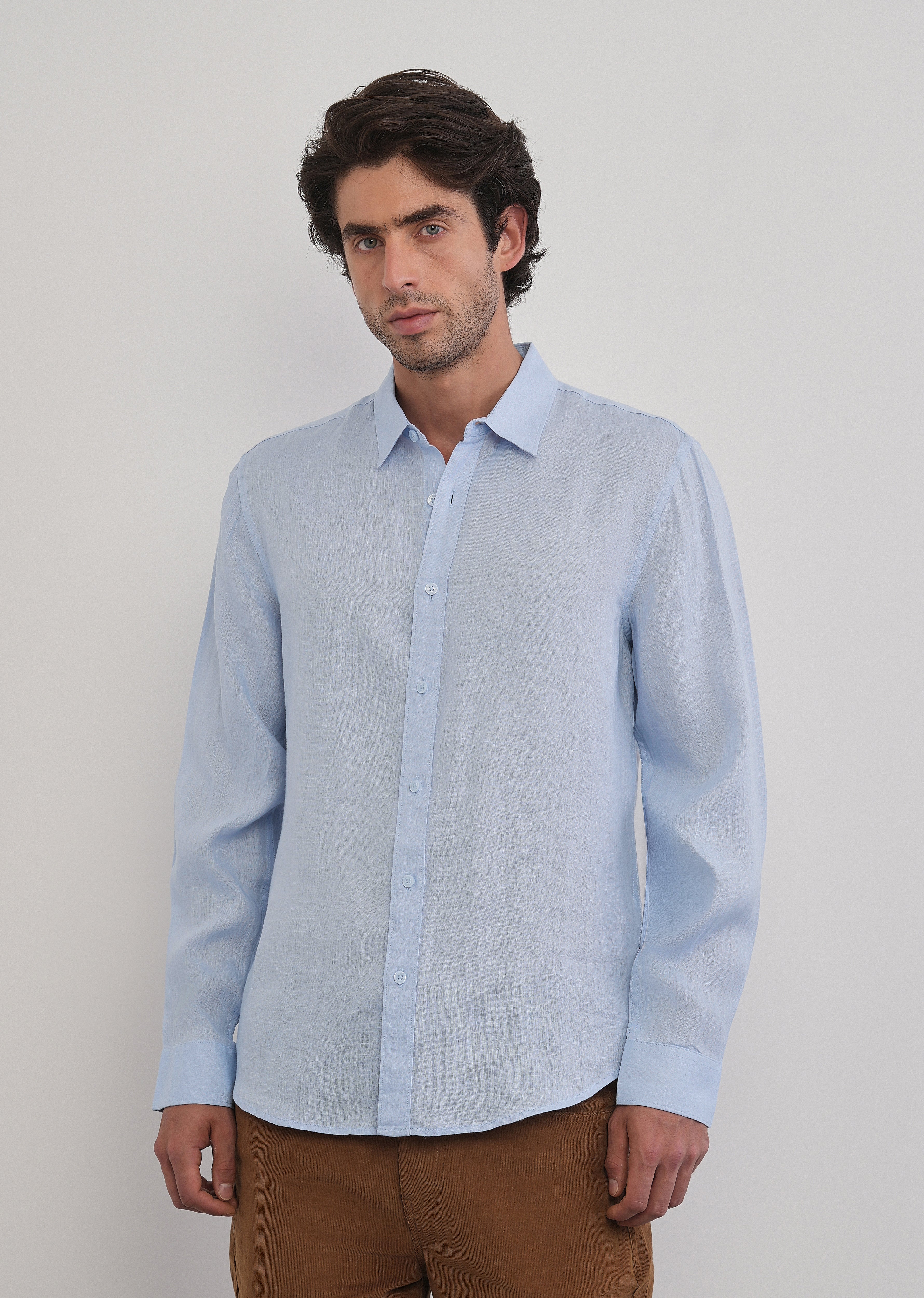 100% Pure Linen Light Blue Plain Shirt