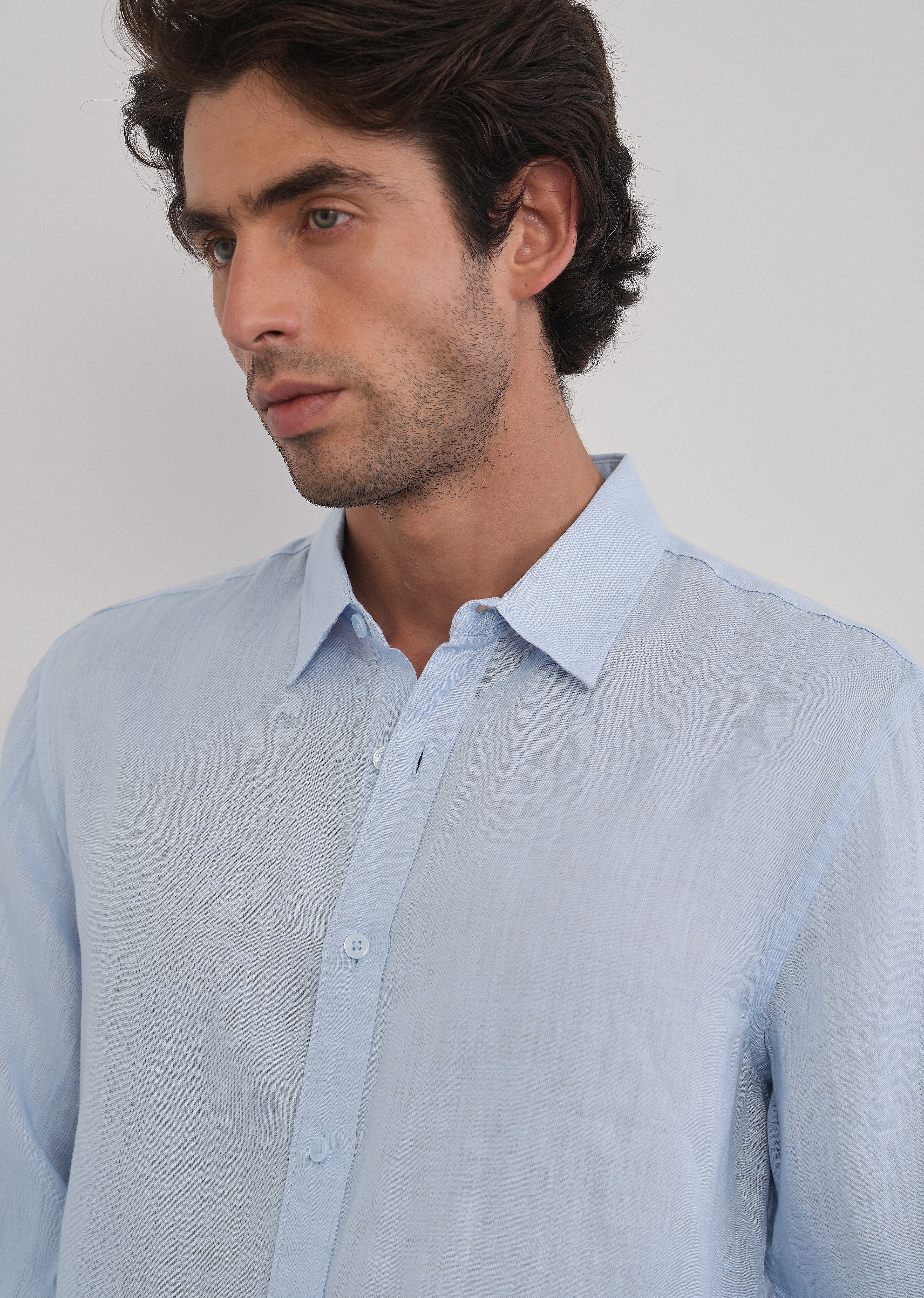 100% Pure Linen Light Blue Plain Shirt
