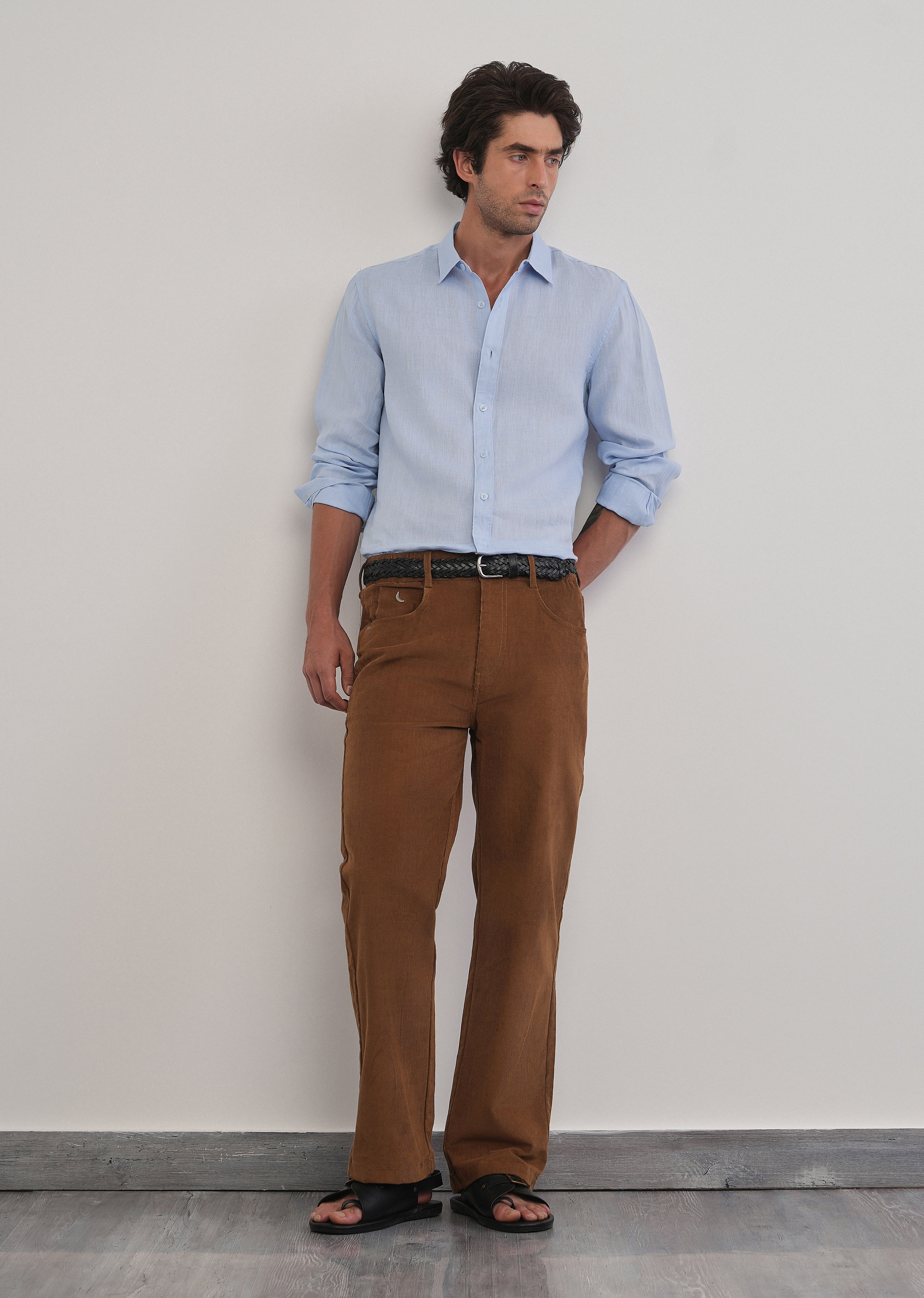 100% Pure Linen Light Blue Plain Shirt